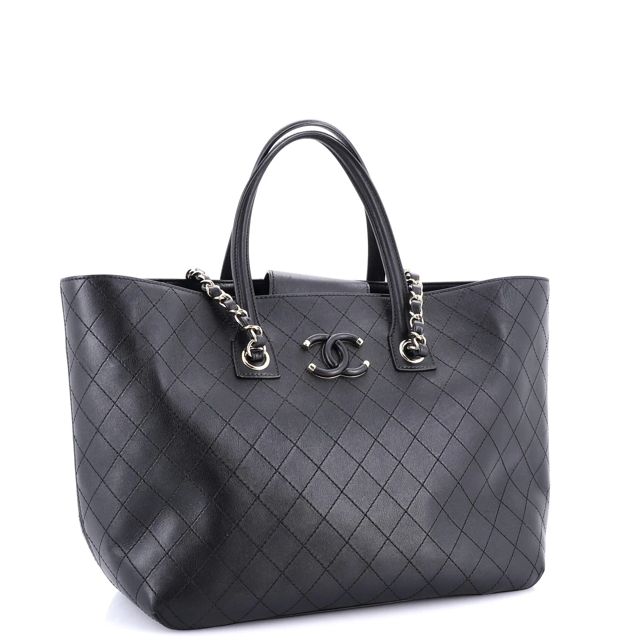 Covered CC Shopping Tote Stitched Calfskin Medium - Deep Luxury