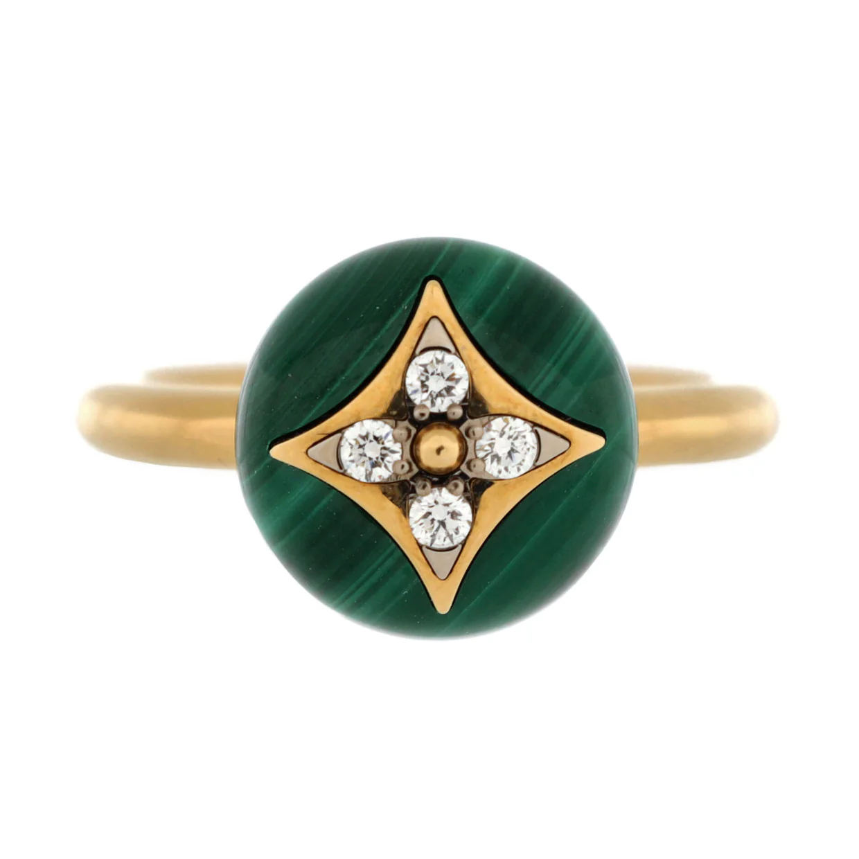 B Blossom Ring 18K Yellow Gold and 18K White Gold with Malachite and Diamonds - Deep Luxury