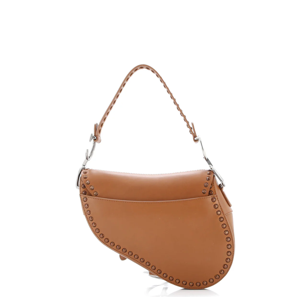 Saddle Handbag with Strap Studded Leather Medium - Deep Luxury