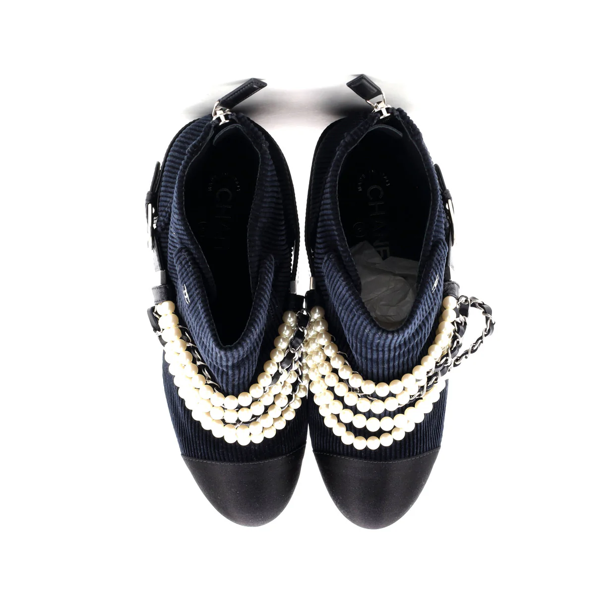 Women's Pearl Chain Strap Ankle Boots Corduroy - Deep Luxury