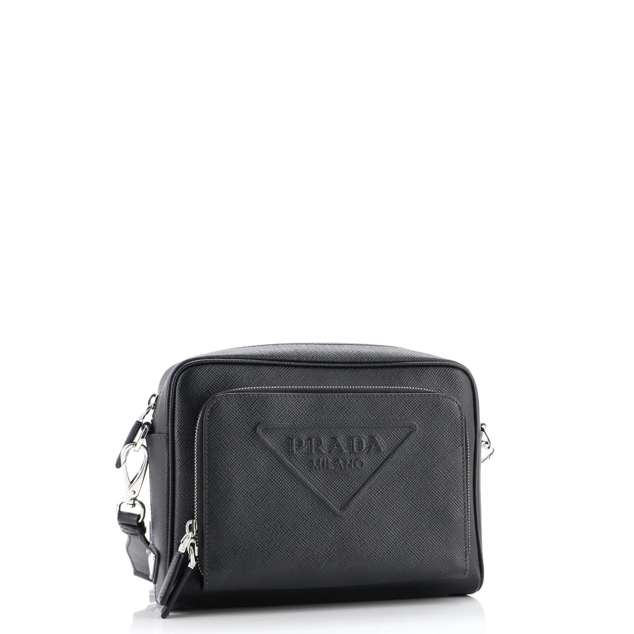 Triangle Logo Messenger Bag Embossed Saffiano Leather Small - Deep Luxury