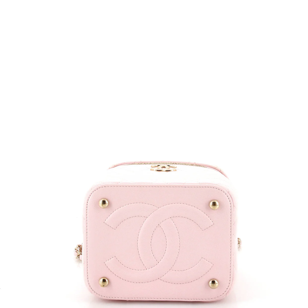 CC Top Handle Vanity Case with Chain Quilted Caviar Small - Deep Luxury