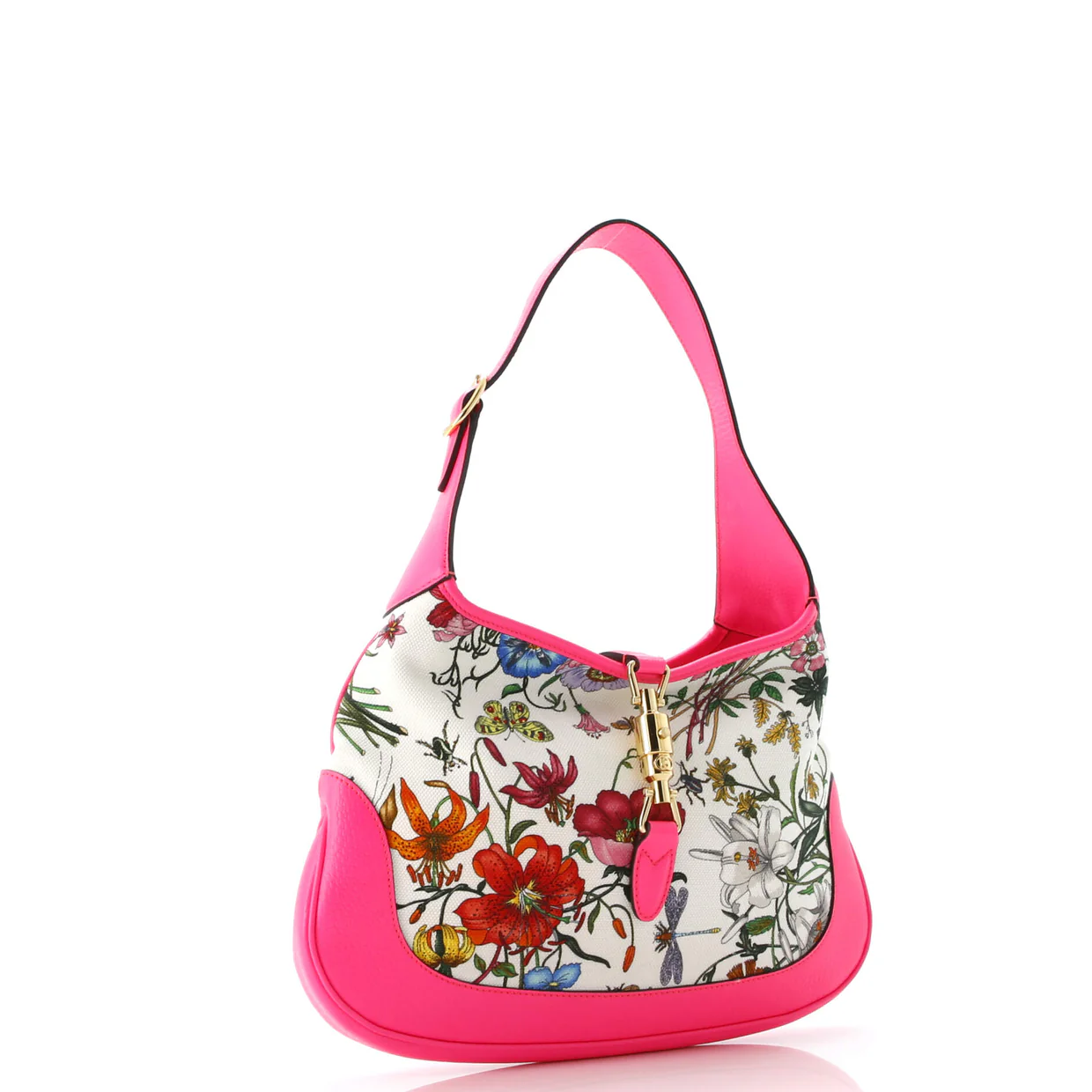 Jackie Hobo Flora Canvas with Leather Medium - Deep Luxury