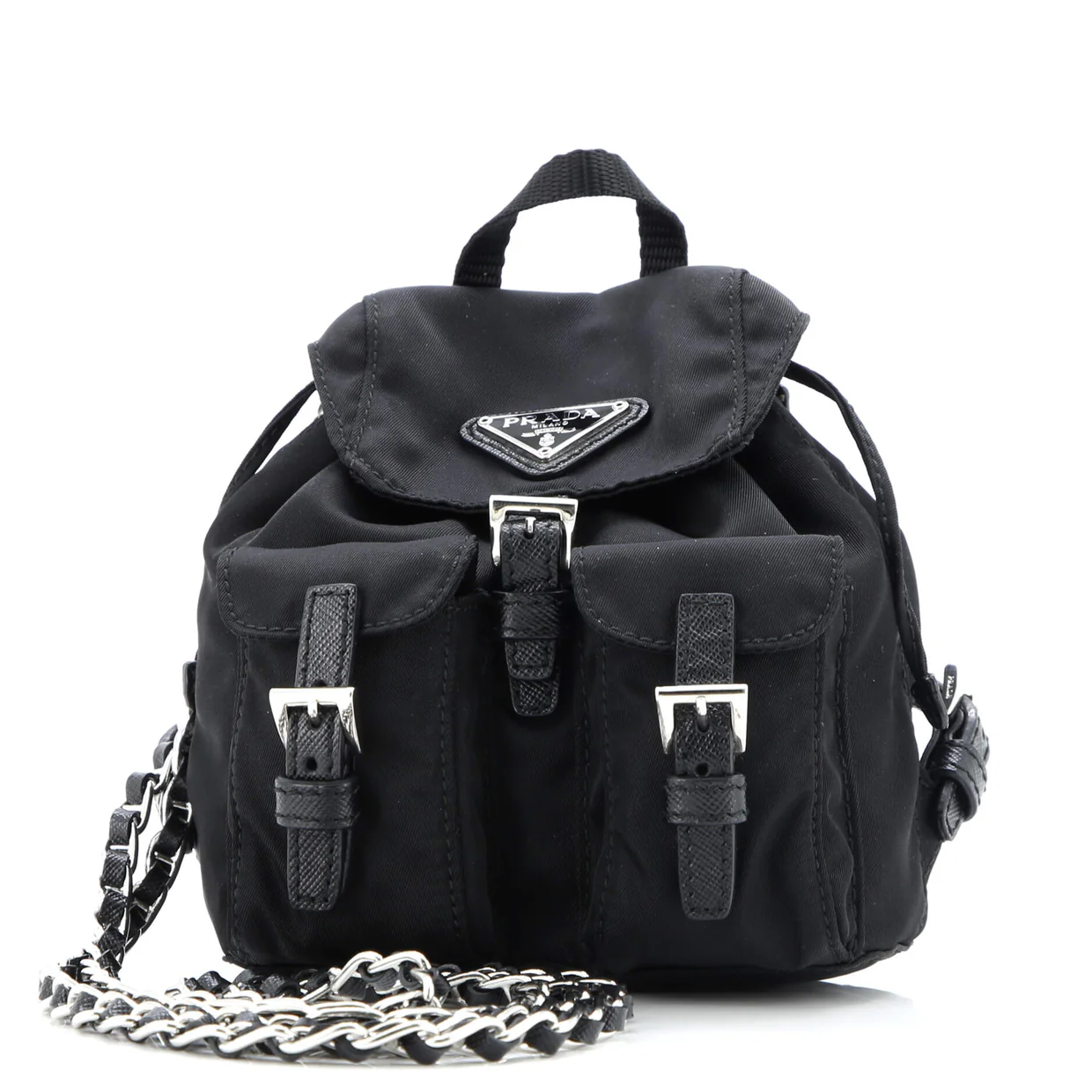 Double Pocket Backpack Chain Shoulder Bag Re-Nylon Mini - Deep Luxury