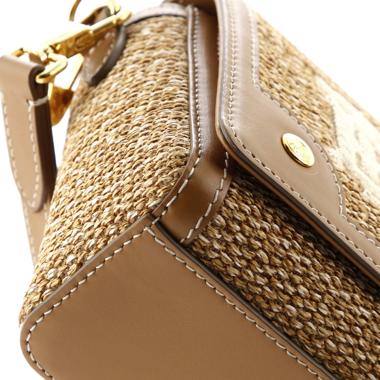 Note Top Handle Bag Embroidered Raffia with Leather - Deep Luxury