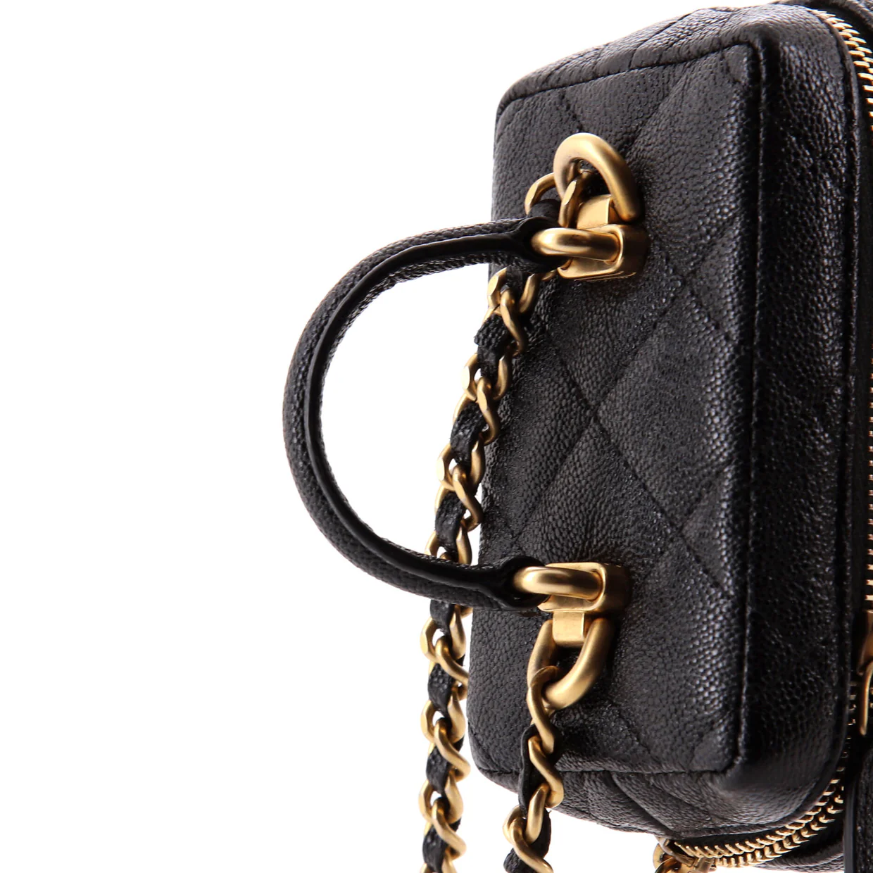 Top Handle Zip Around Vanity Case with Chain Quilted Caviar Mini - Deep Luxury
