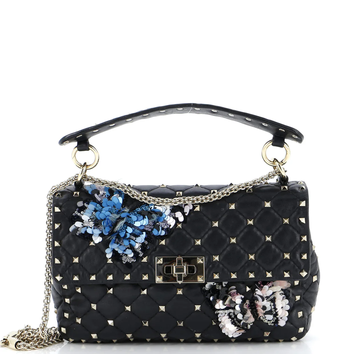 Rockstud Spike Flap Bag Sequin Embellished Quilted Leather Medium - Deep Luxury
