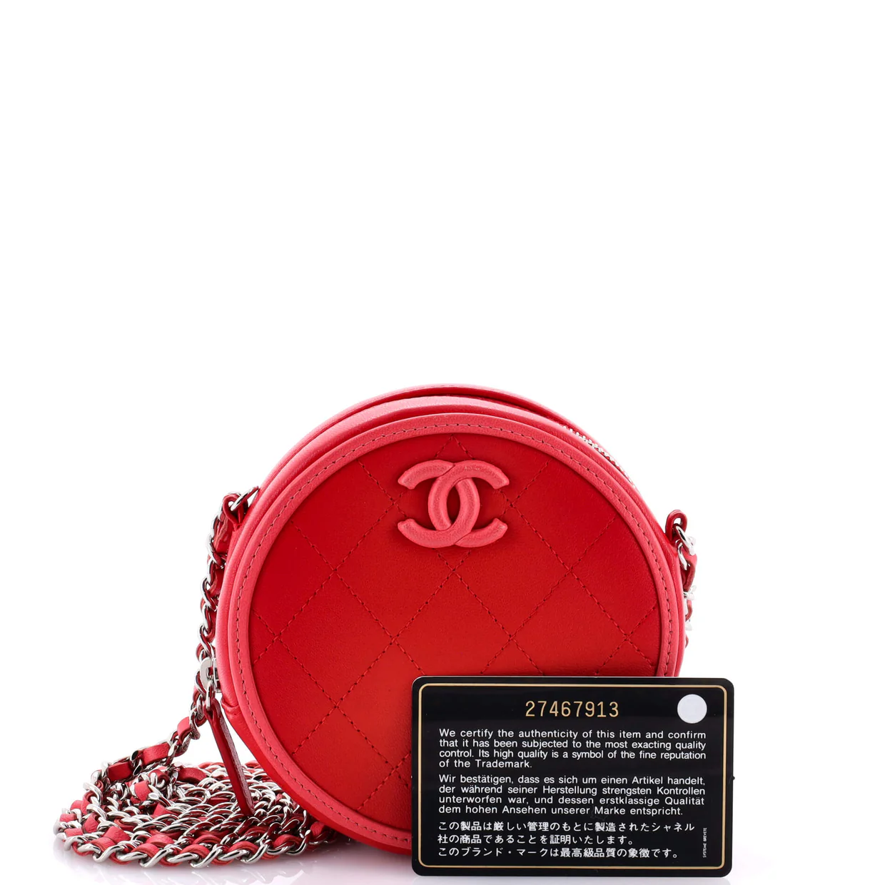 Color Pop Round Clutch with Chain Quilted Lambskin - Deep Luxury