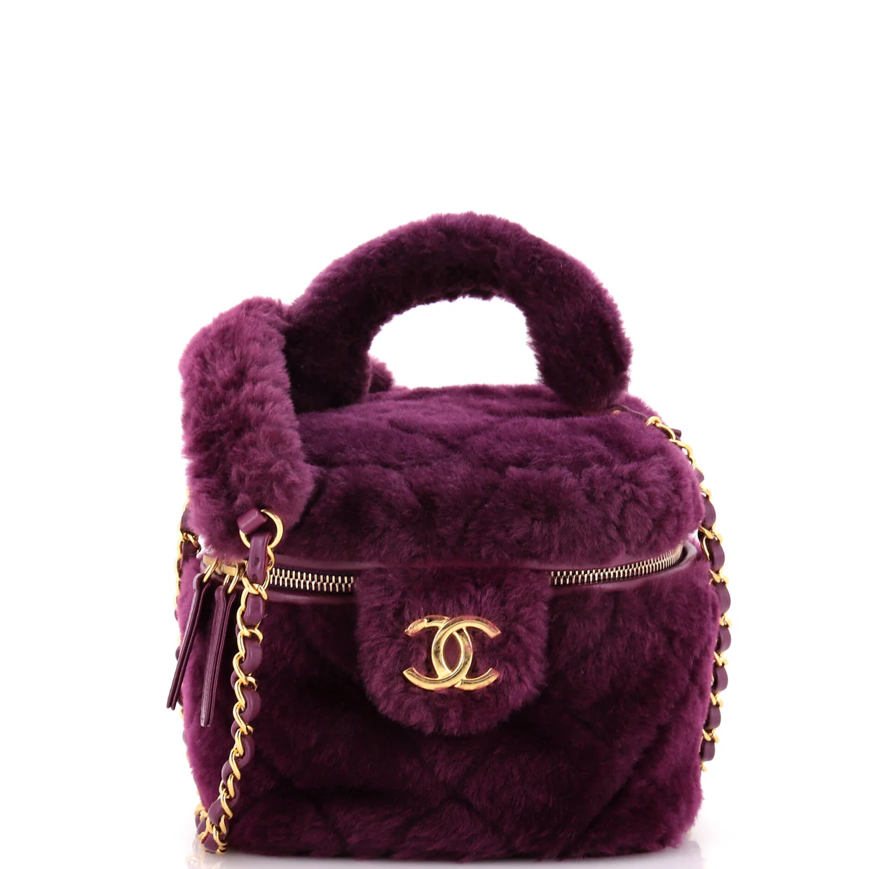 Coconing Top Handle Vanity Case with Chain Quilted Shearling Small - Deep Luxury