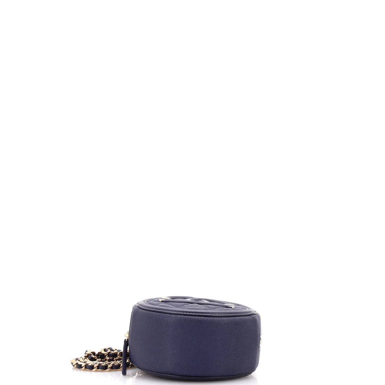 Filigree Round Clutch with Chain Quilted Caviar Mini - Deep Luxury