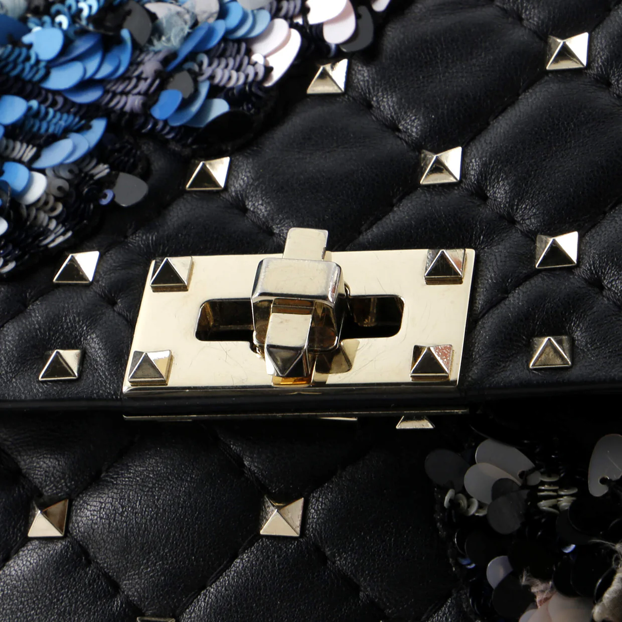 Rockstud Spike Flap Bag Sequin Embellished Quilted Leather Medium - Deep Luxury