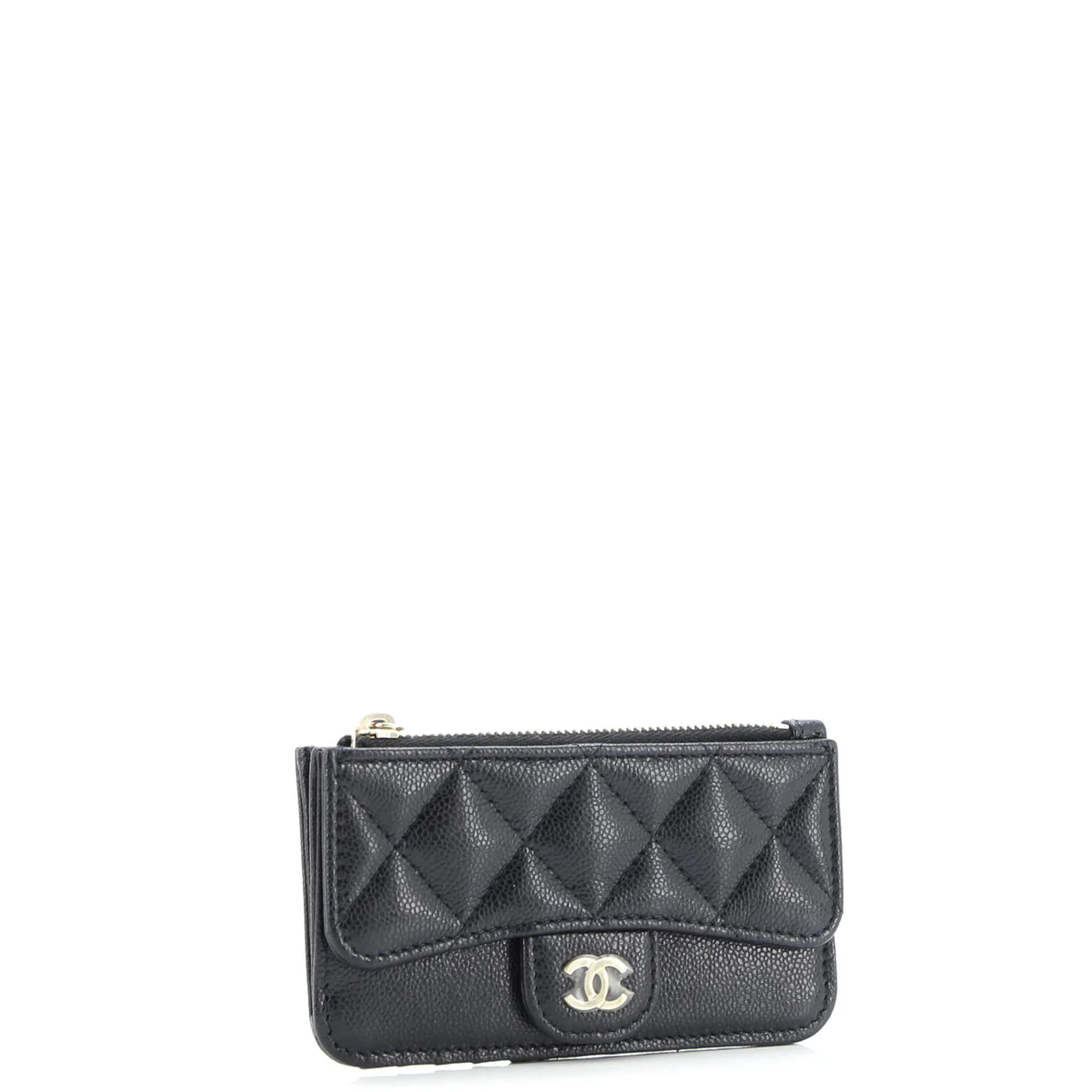 Flap Zip Card Holder Quilted Caviar - Deep Luxury