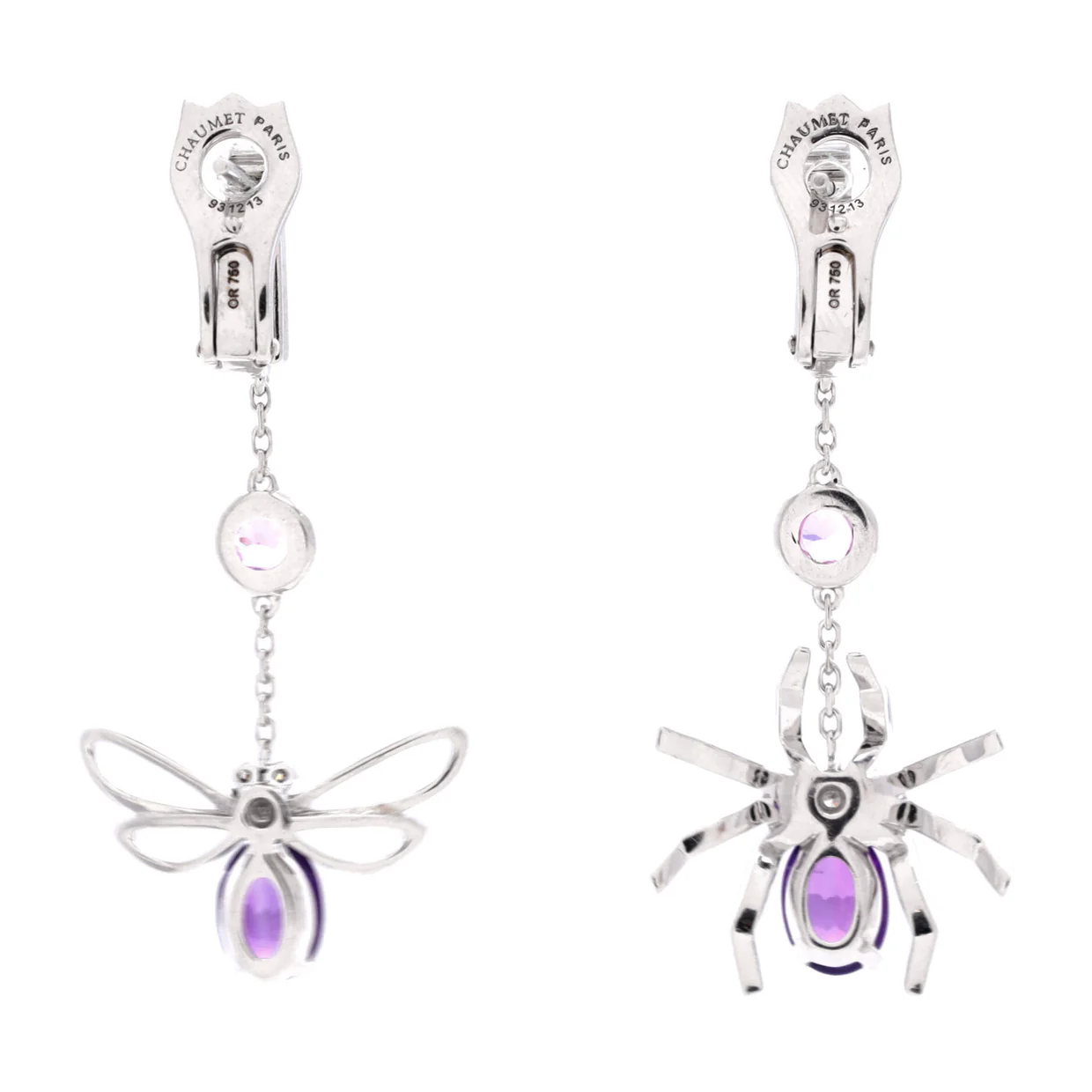 Attrape Moi Si Tu M'Aimes Drop Earrings 18k White Gold with Diamonds, Amethyst and Sapphire - Deep Luxury