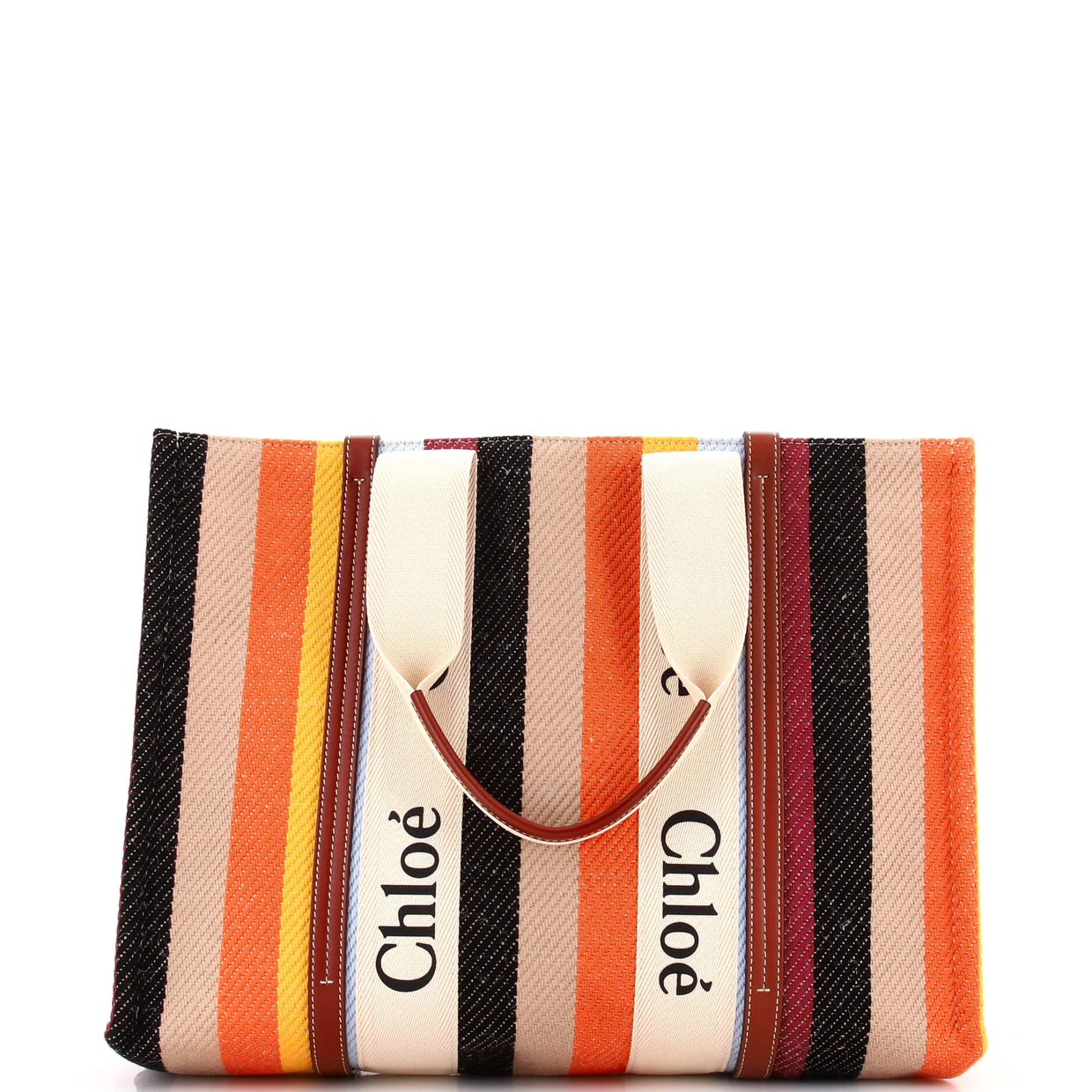 Woody Tote Striped Linen Large - Deep Luxury