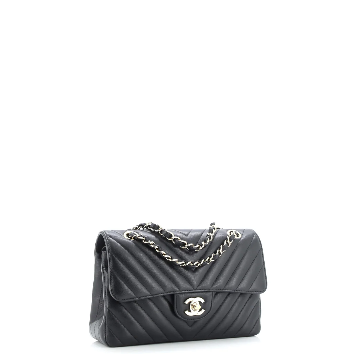 Classic Double Flap Bag Chevron Caviar Small - Deep Luxury
