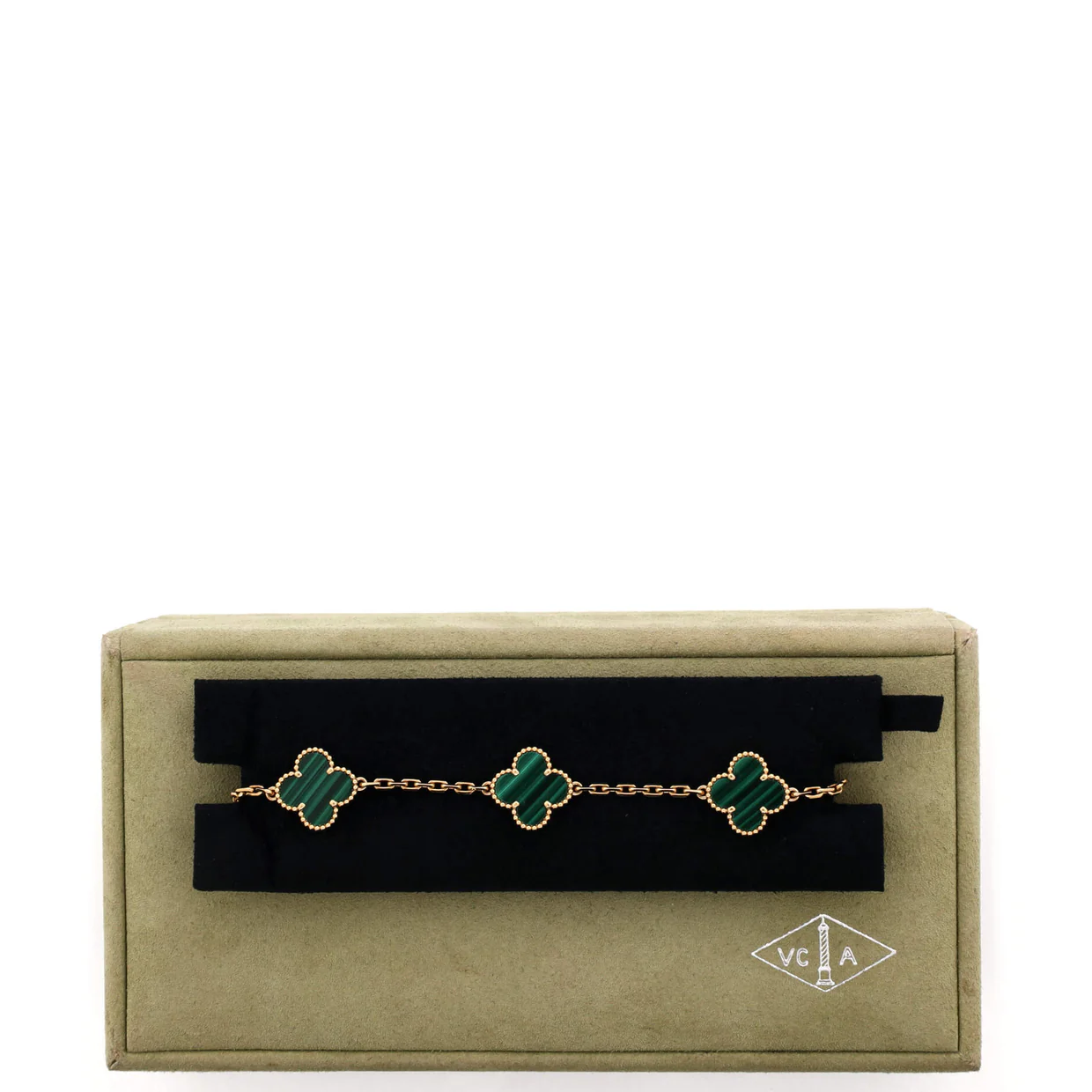 Vintage Alhambra 5 Motifs Bracelet 18K Yellow Gold and Malachite - Deep Luxury