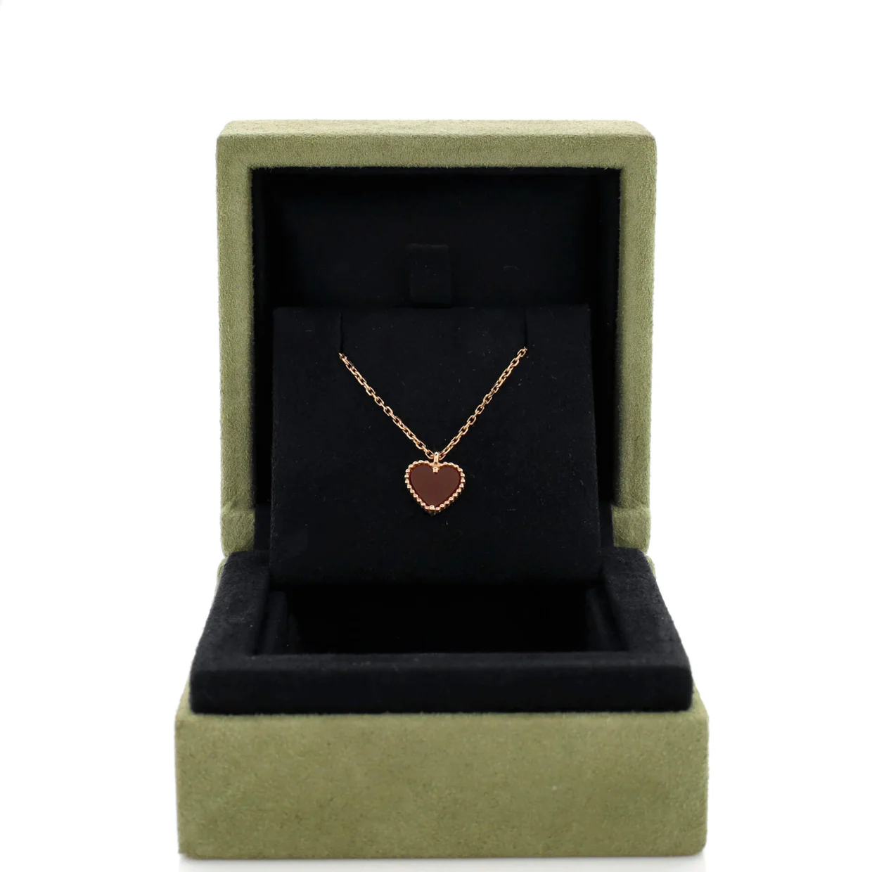 Sweet Alhambra Heart Pendant Necklace 18K Rose Gold and Carnelian - Deep Luxury