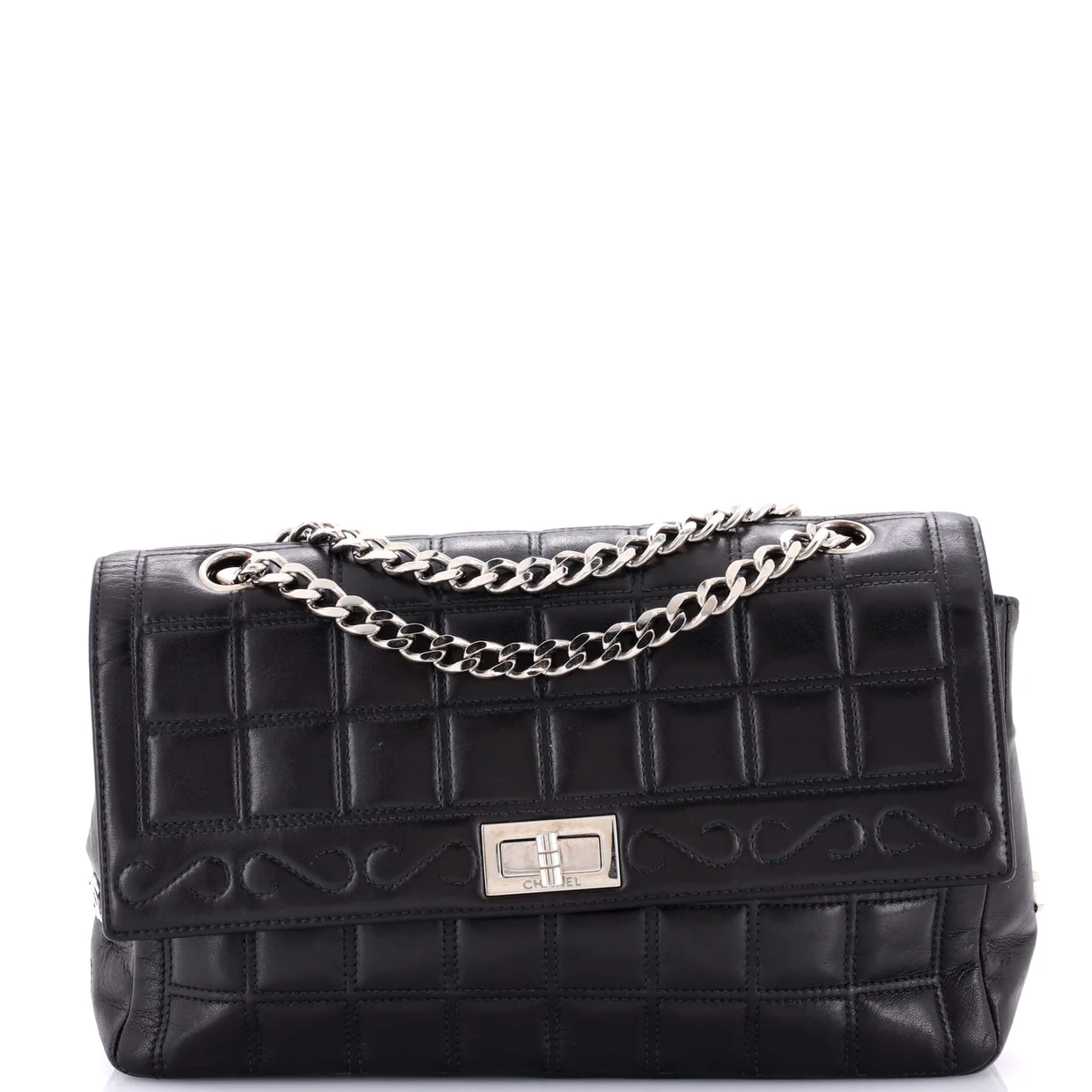 Vintage Chocolate Bar Mademoiselle Chain Flap Bag Quilted Leather Medium - Deep Luxury