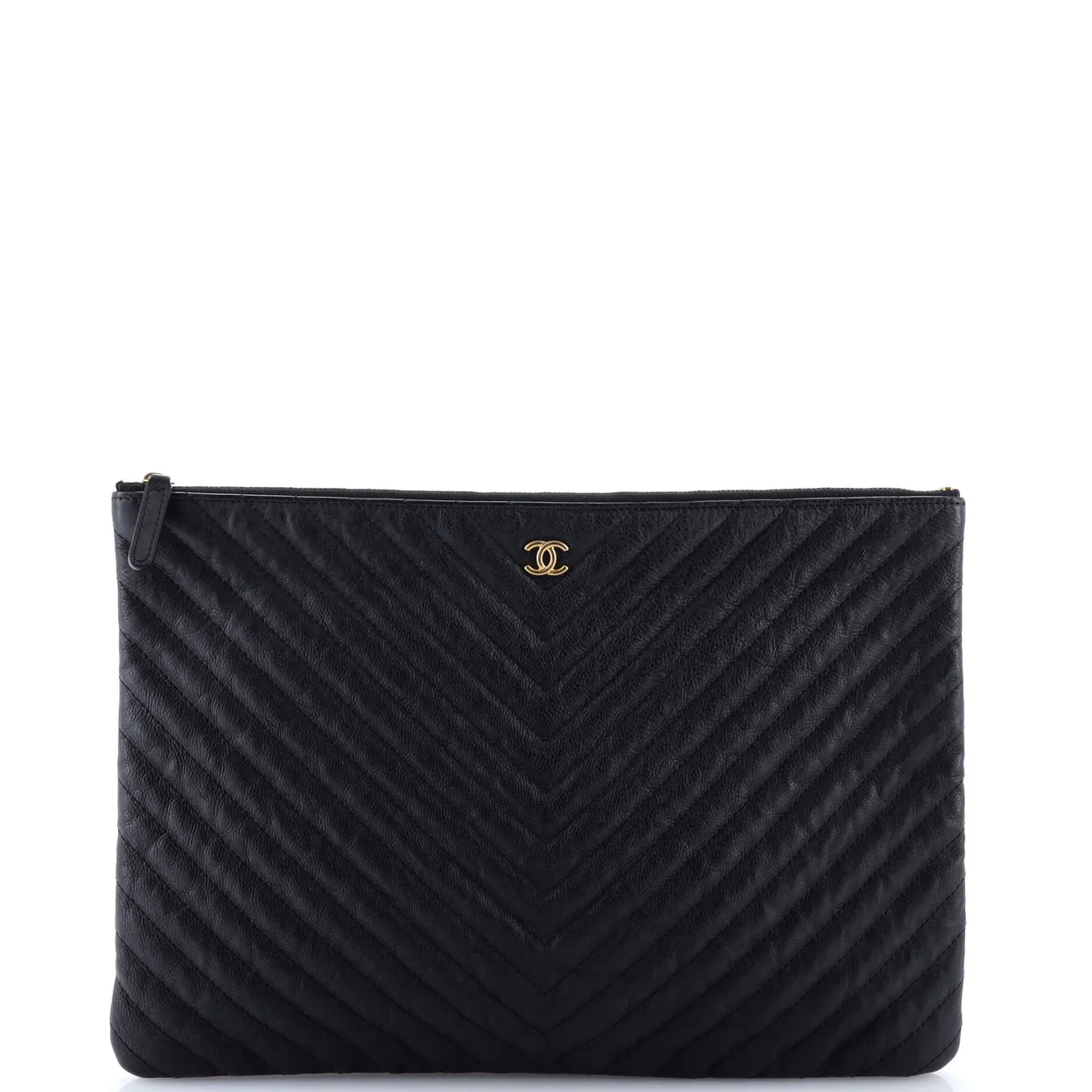 O Case Clutch Chevron Calfskin Large - Deep Luxury