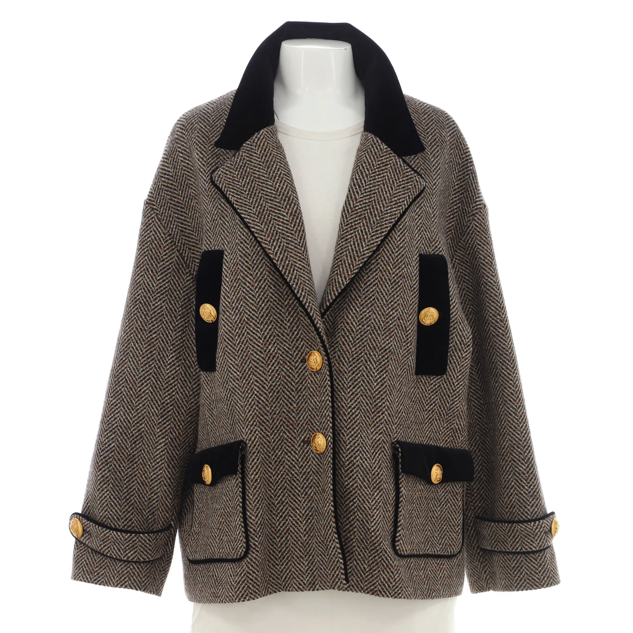 Women's Herringbone Button Up Jacket Wool Blend - Deep Luxury