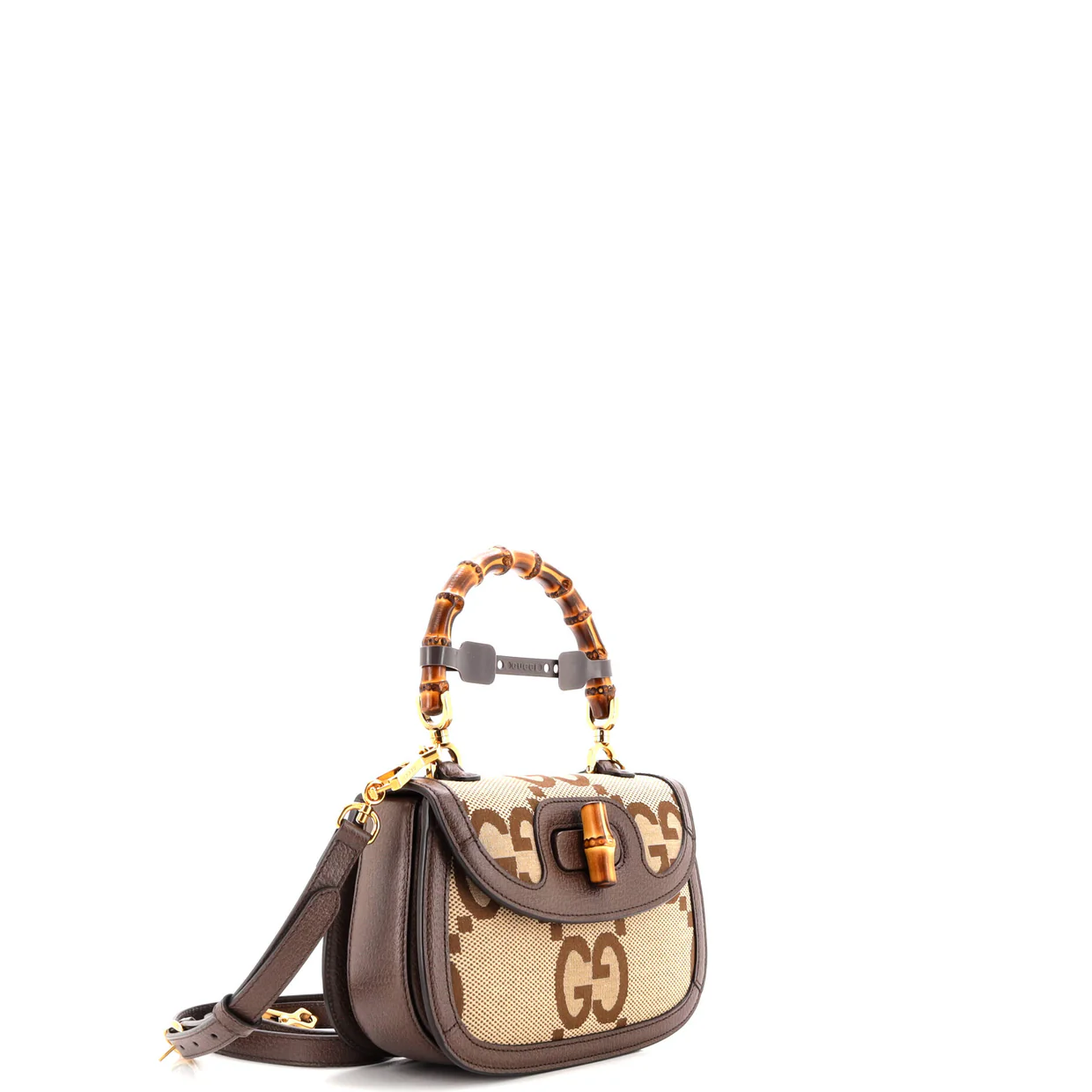 Bamboo 1947 Top Handle Bag Jumbo GG Canvas Small - Deep Luxury