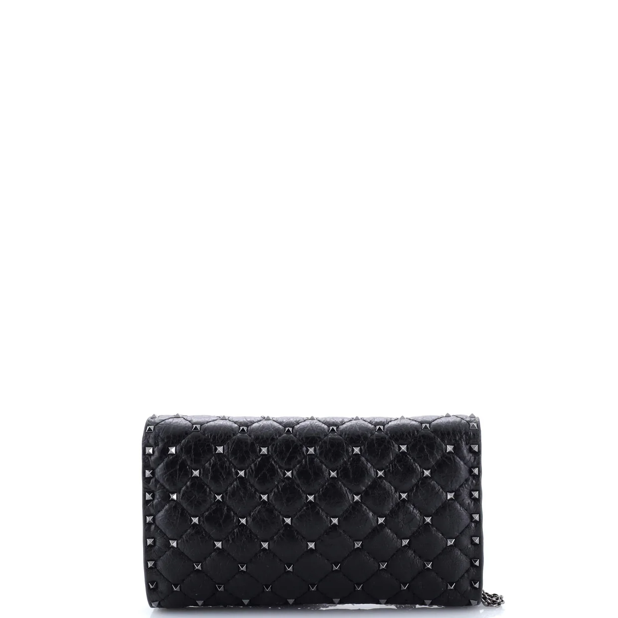 Rockstud Spike Wallet on Chain Quilted Leather Small - Deep Luxury