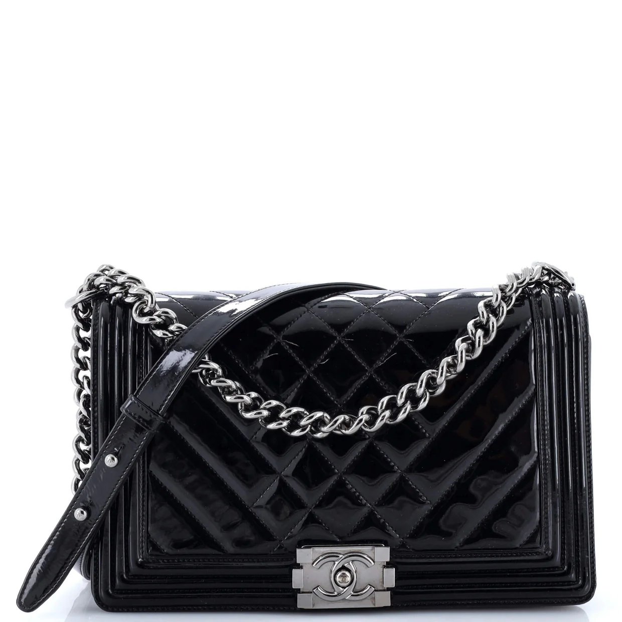 Boy Flap Bag Chevron Patent New Medium - Deep Luxury