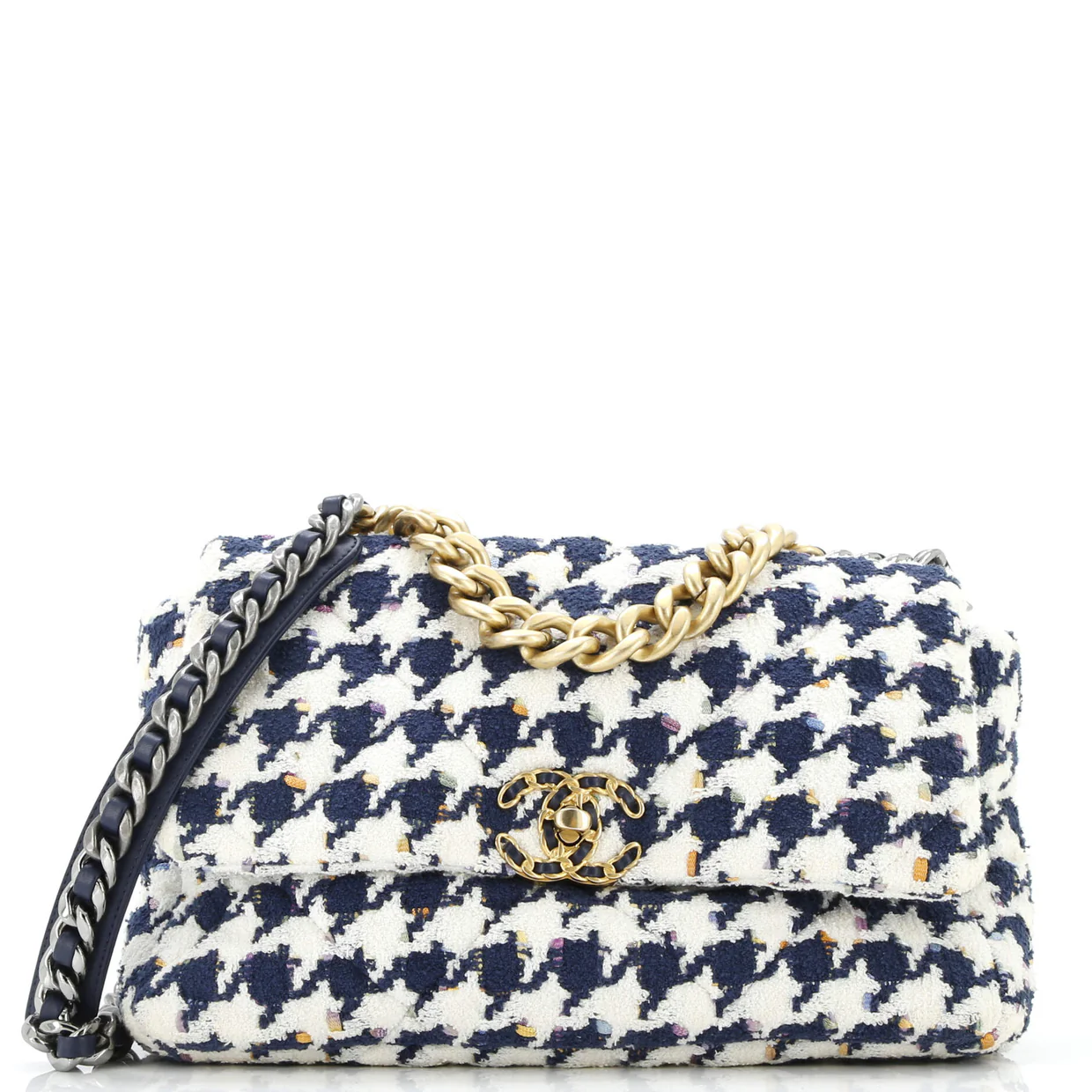 19 Flap Bag Quilted Houndstooth Tweed and Ribbon Large - Deep Luxury
