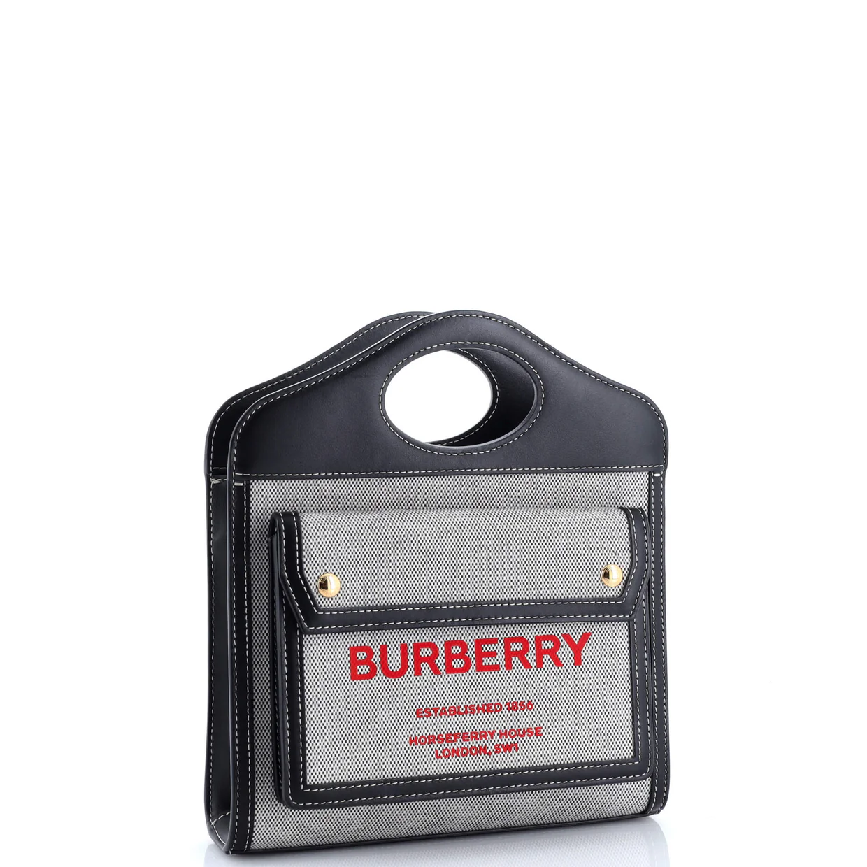 Logo Pocket Tote Canvas with Leather Mini - Deep Luxury