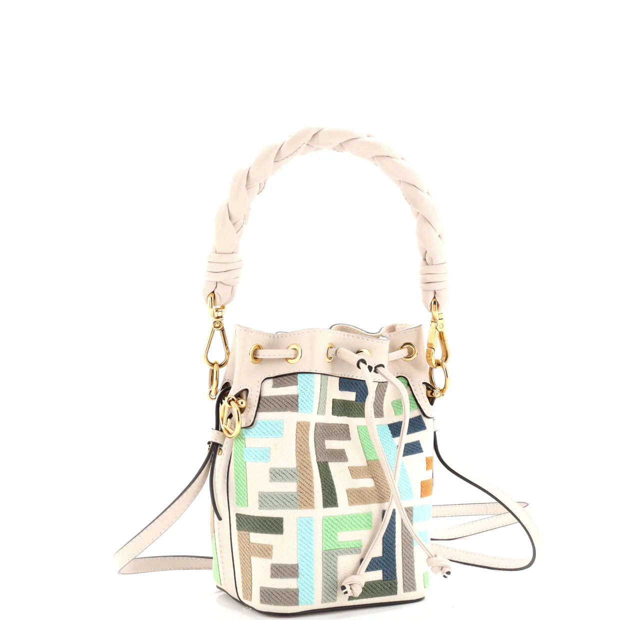 Woven Handle Mon Tresor Bucket Bag Zucca Embroidered Canvas Mini - Deep Luxury