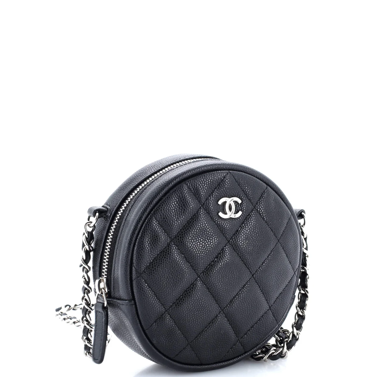 Round Clutch with Chain Quilted Iridescent Caviar Mini - Deep Luxury