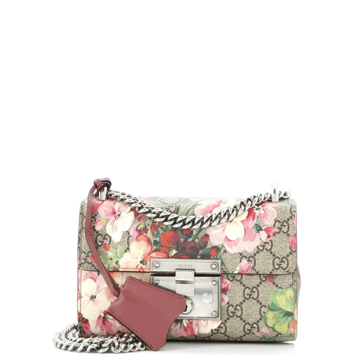 Padlock Shoulder Bag Blooms Print GG Coated Canvas Small - Deep Luxury