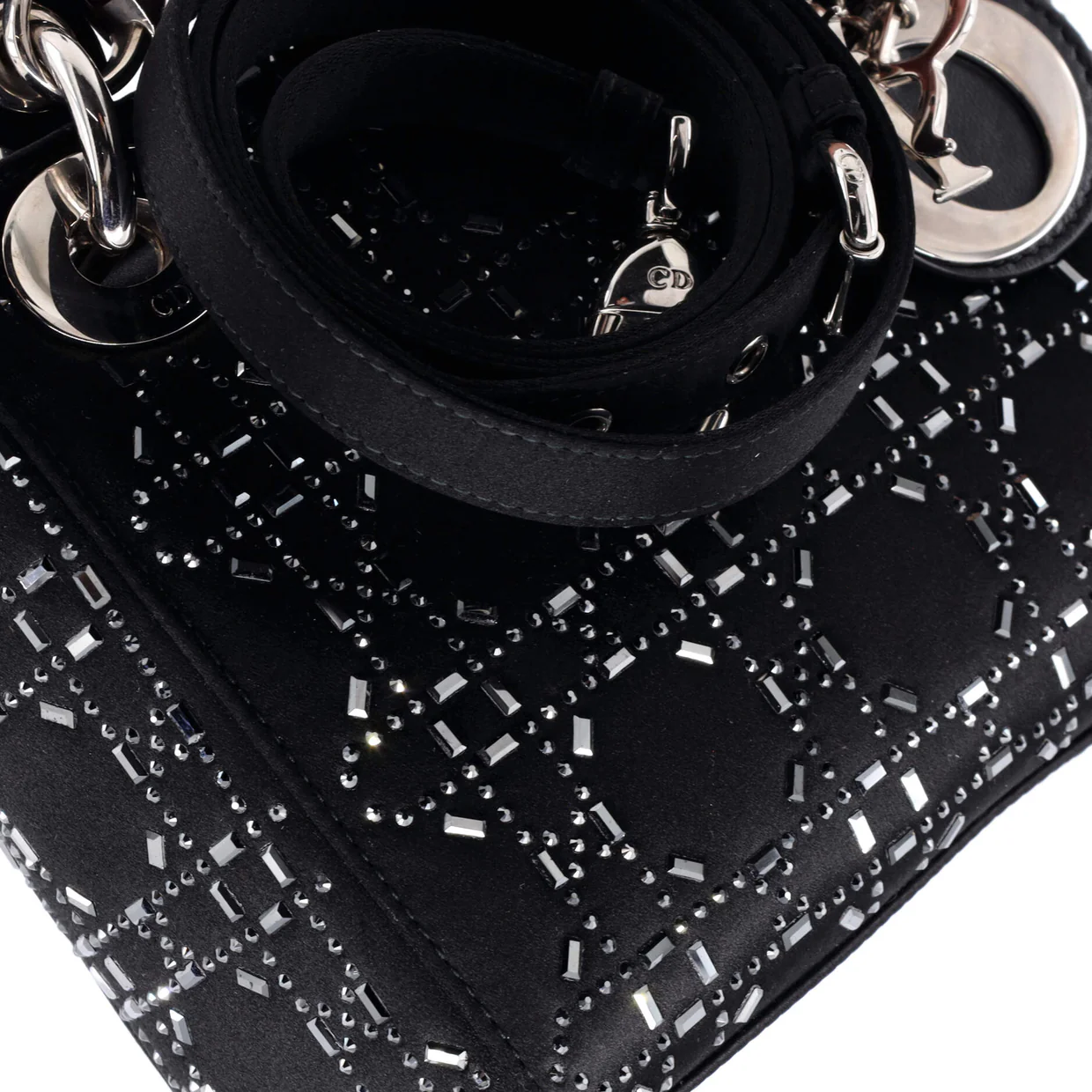 Lady Dior Bag Crystal Embellished Cannage Quilt Satin Mini - Deep Luxury