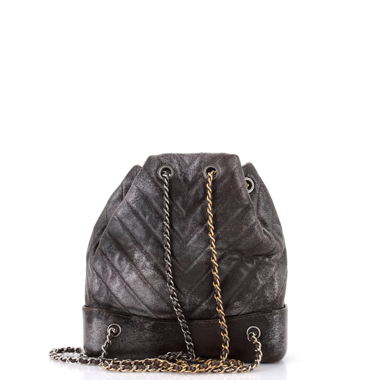 Gabrielle Backpack Chevron Metallic Caviar Small - Deep Luxury