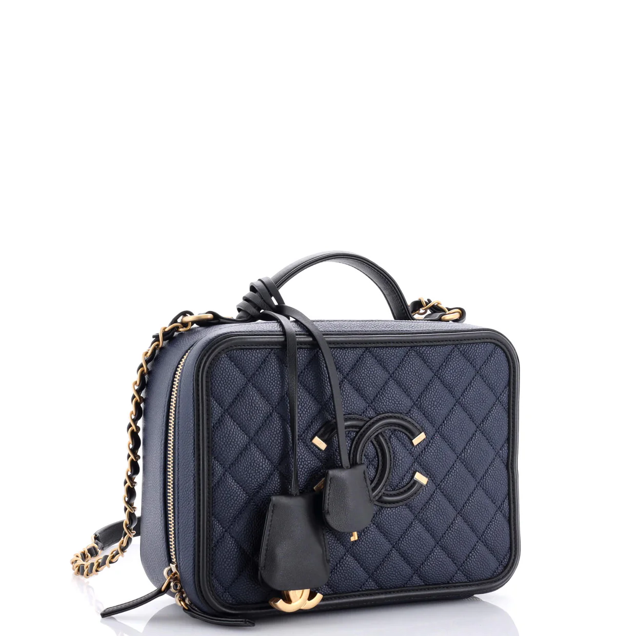 Filigree Vanity Case Quilted Caviar Large - Deep Luxury