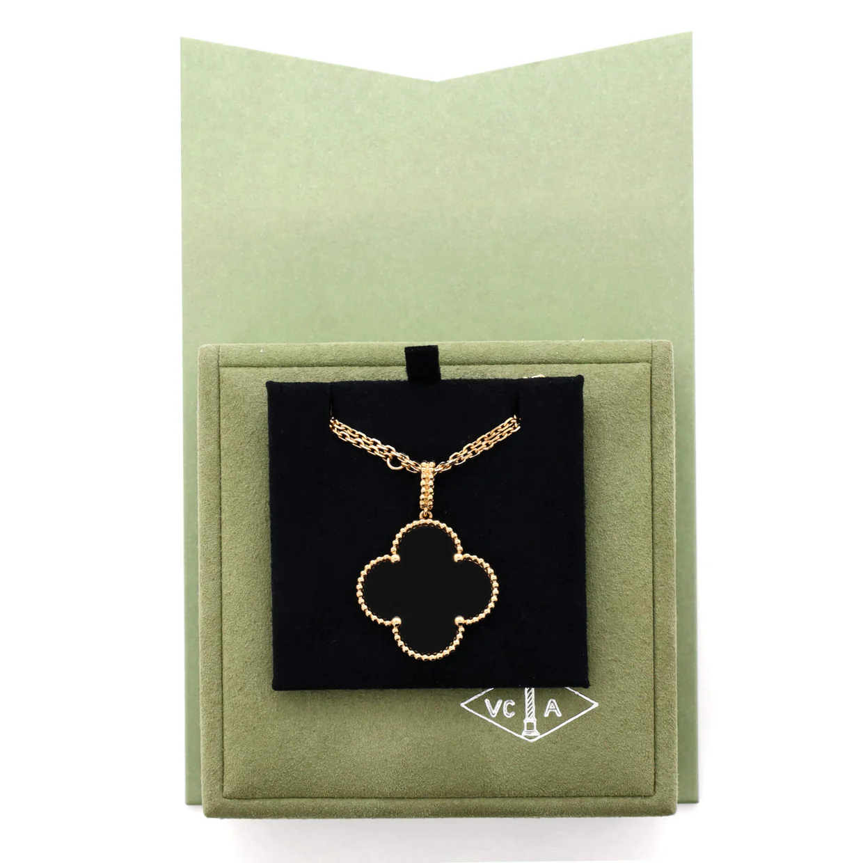 Magic Alhambra Pendant Necklace 18K Yellow Gold and Onyx - Deep Luxury