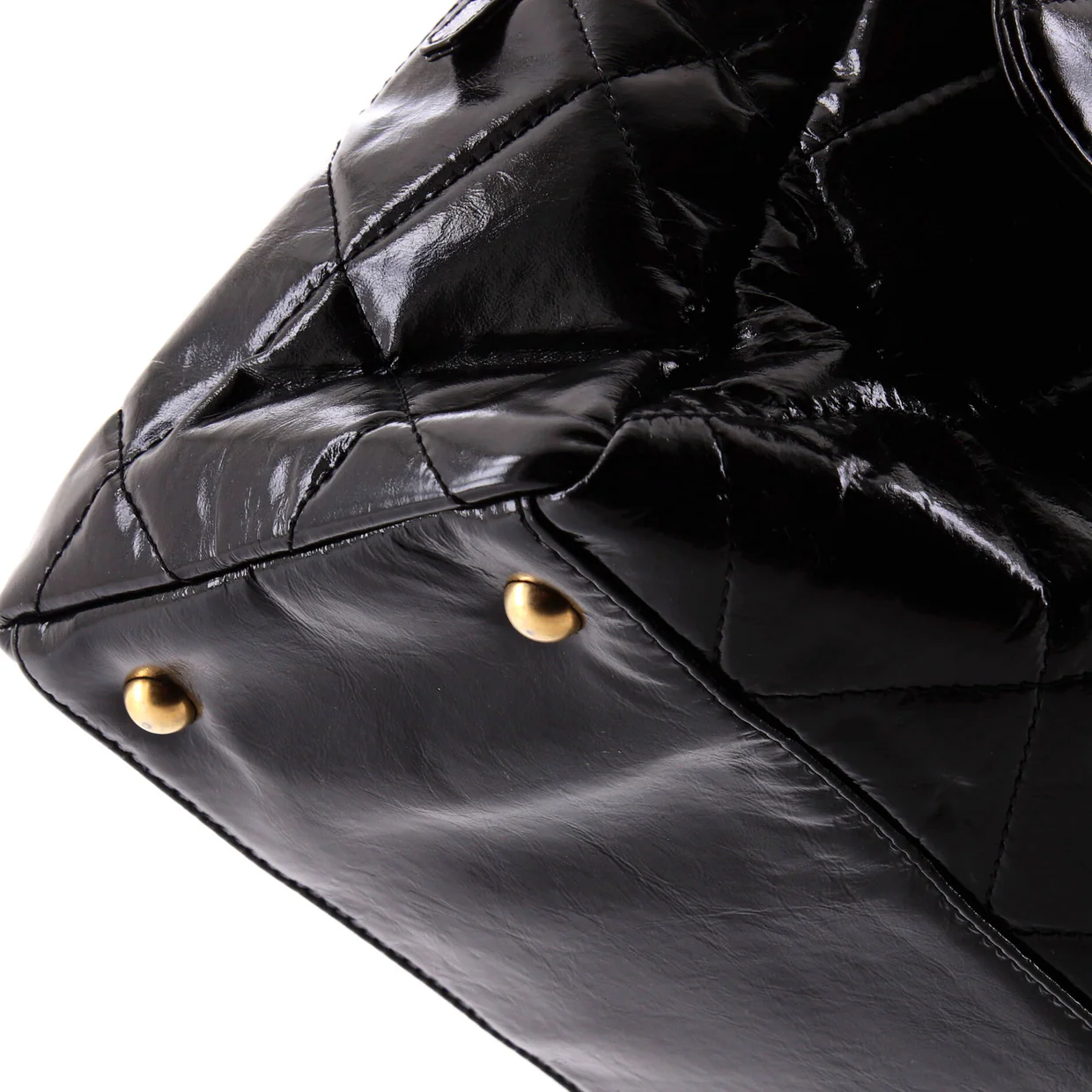 CC No. 5 Medallion Flap Chain Bowler Bag Quilted Patent Large - Deep Luxury