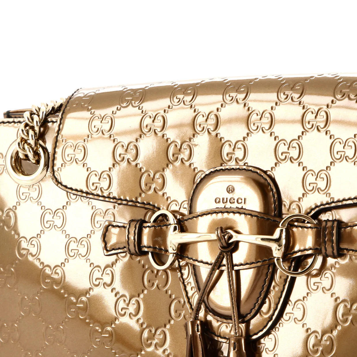Emily Chain Flap Shoulder Bag Guccissima Patent Large - Deep Luxury