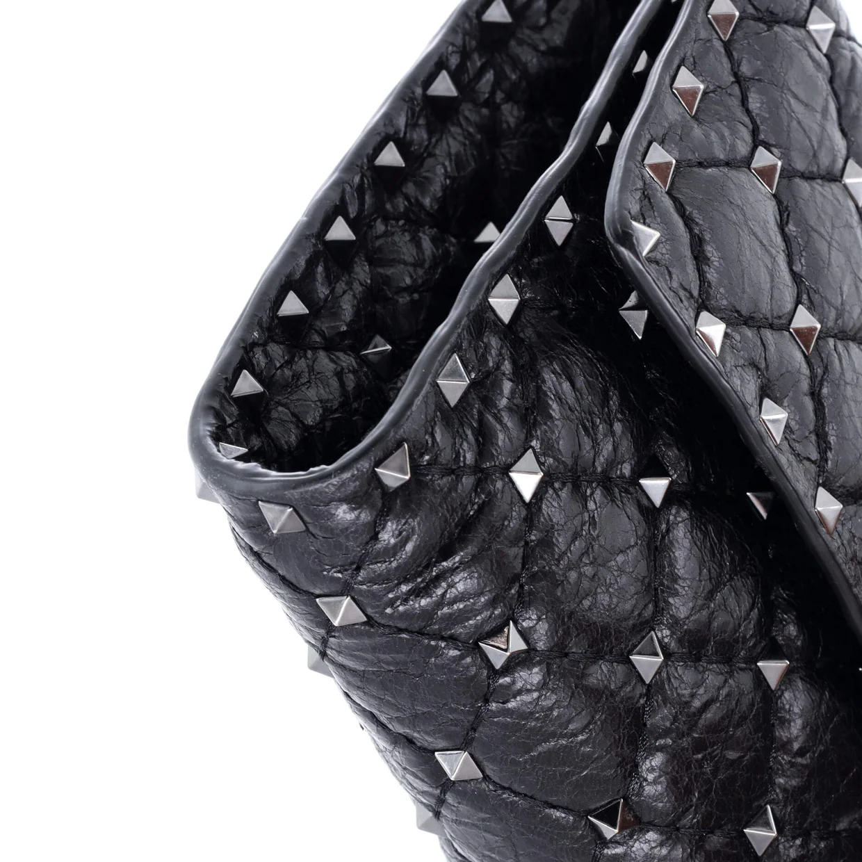Rockstud Spike Wallet on Chain Quilted Leather Small - Deep Luxury