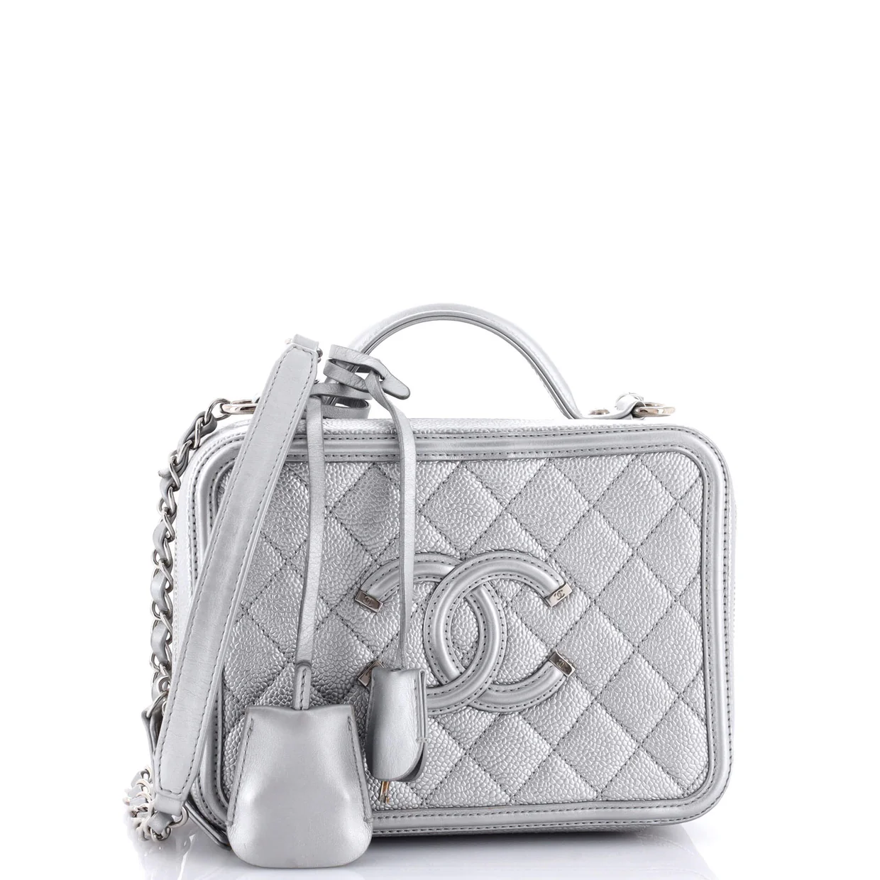 Filigree Vanity Case Quilted Metallic Caviar Medium - Deep Luxury