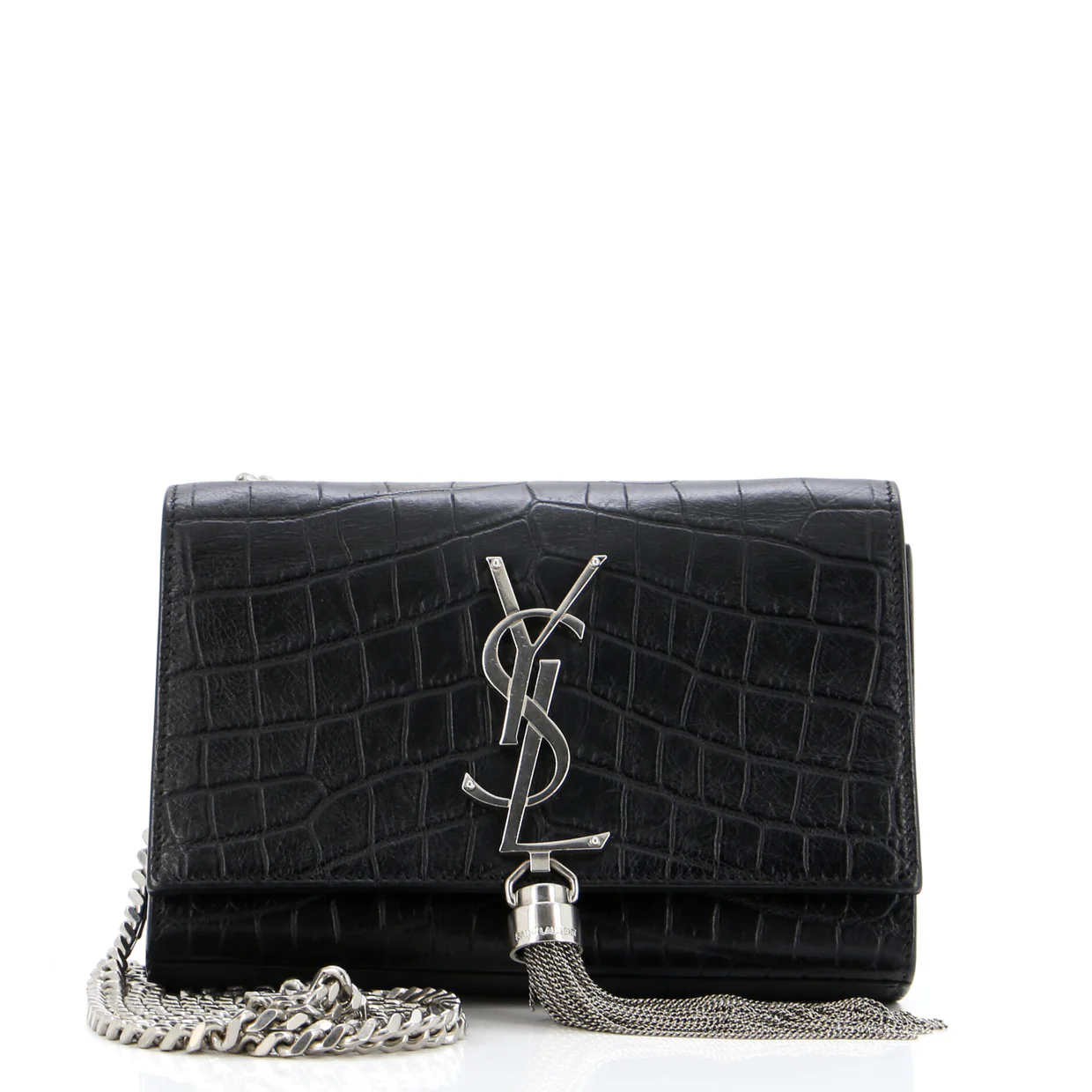 Classic Monogram Tassel Crossbody Bag Crocodile Embossed Leather Small - Deep Luxury
