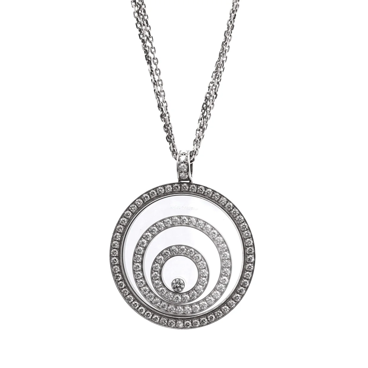 Happy Spirit Pendant Necklace 18K White Gold with Diamonds and 1 Floating Diamond Medium - Deep Luxury