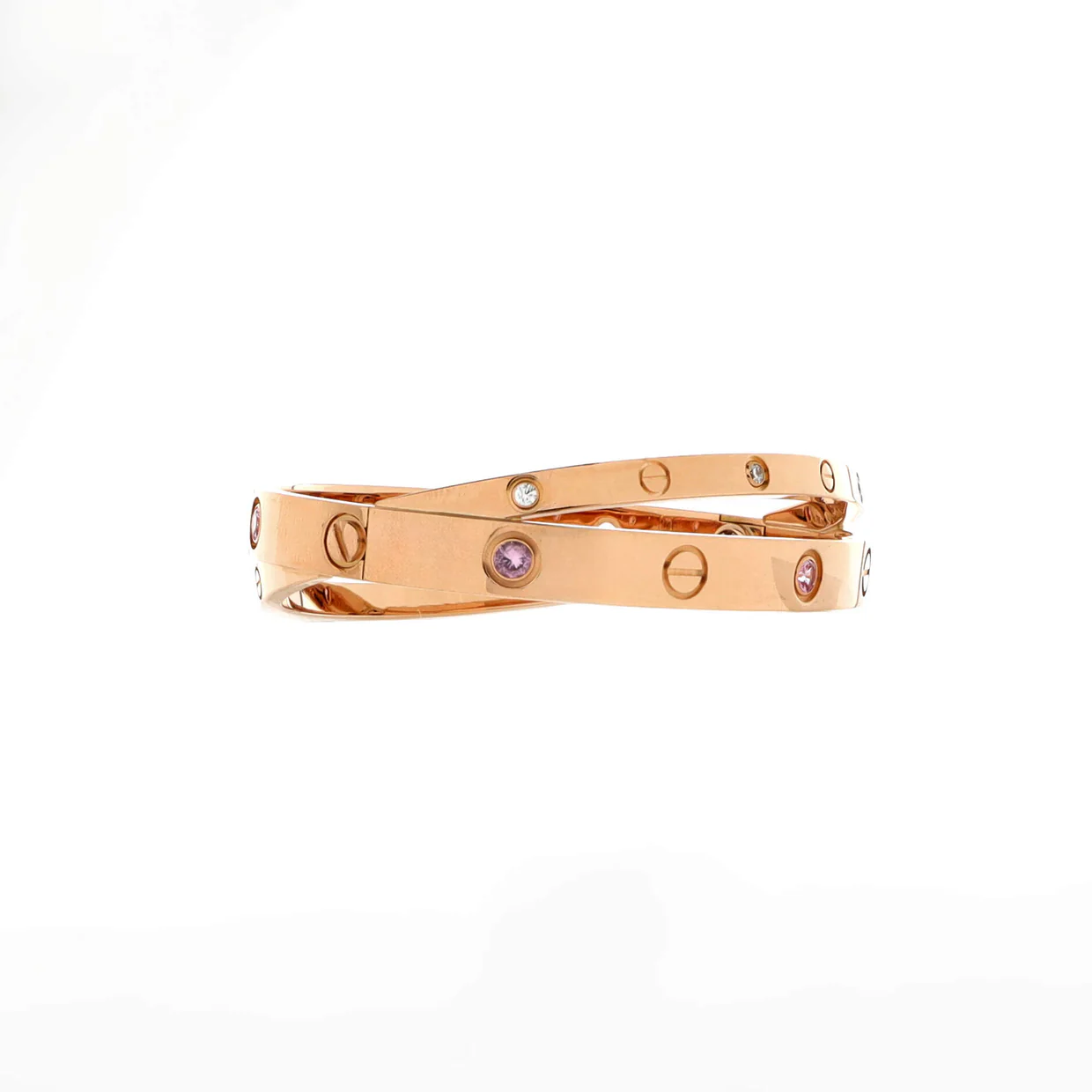 Double Love Bracelet 18K Rose Gold with Pink Sapphires and Diamonds - Deep Luxury