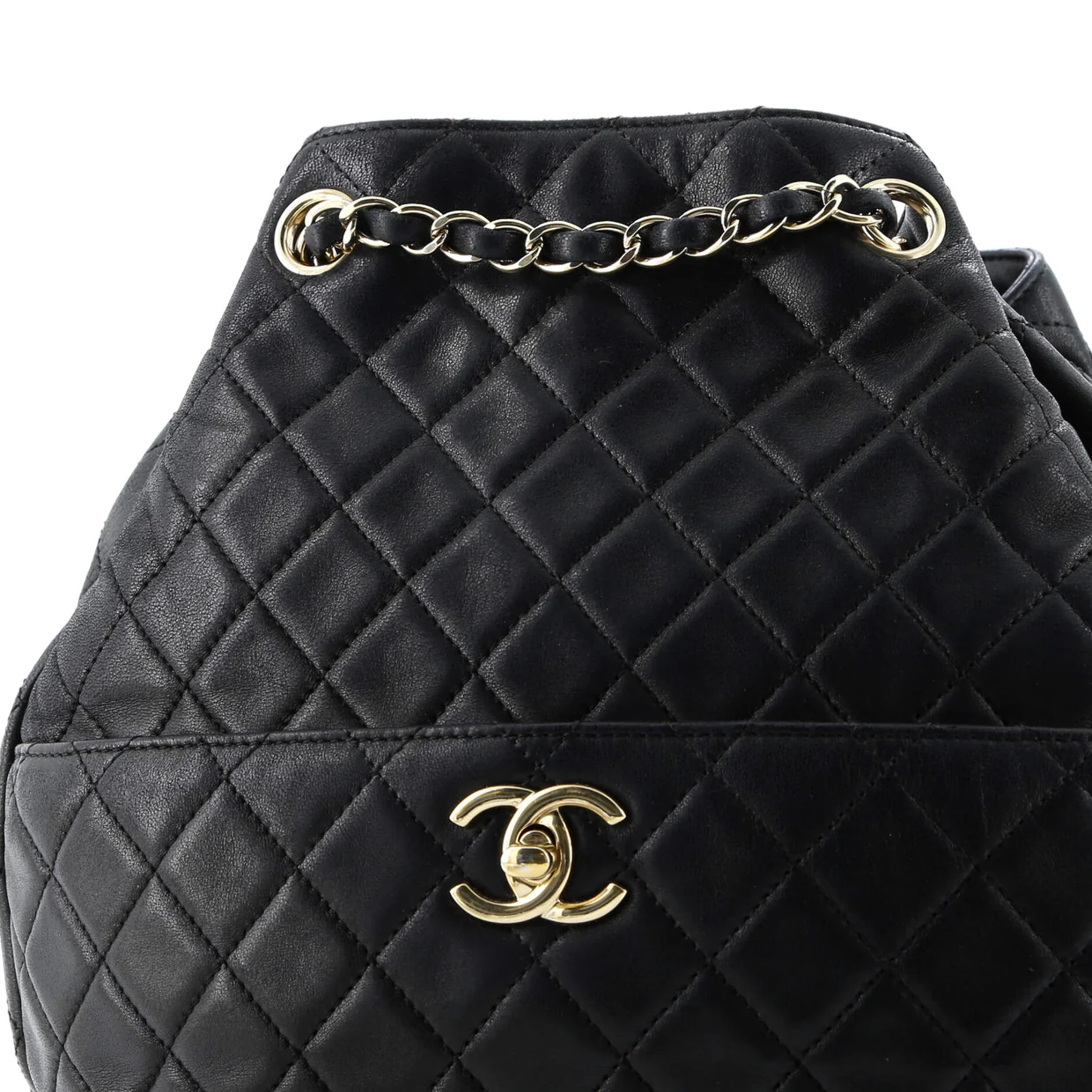 Drawstring CC Lock Bucket Bag Quilted Lambskin Small - Deep Luxury