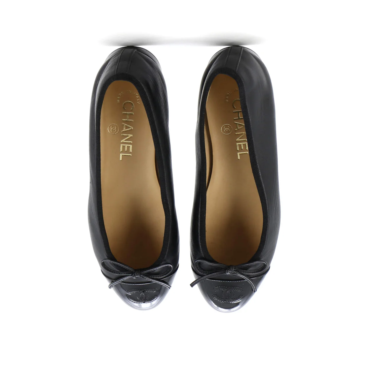 Women's CC Cap Toe Bow Ballerina Flats Leather and Patent - Deep Luxury