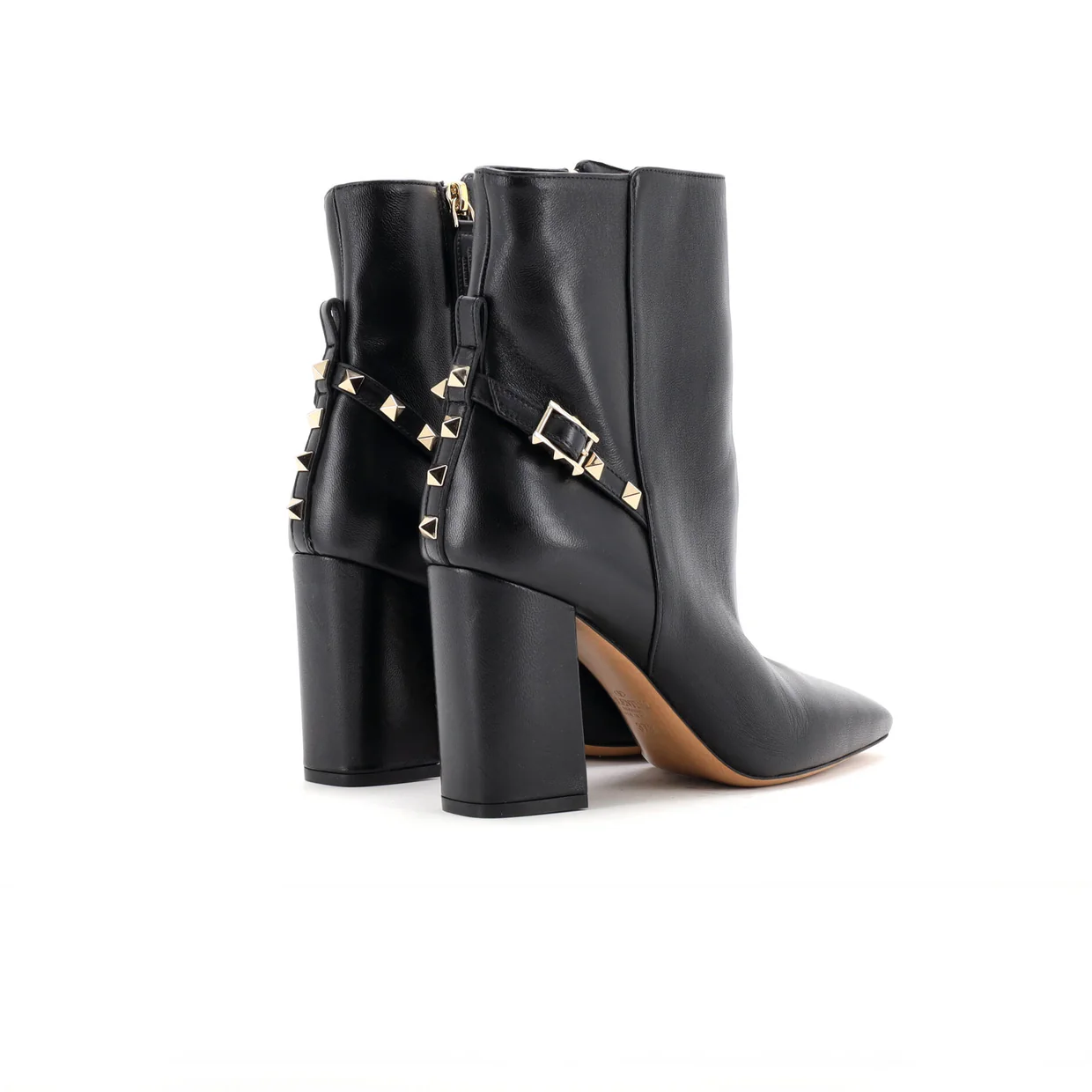 Women's Rockstud Belted Squared Toe Heeled Ankle Boots Leather - Deep Luxury