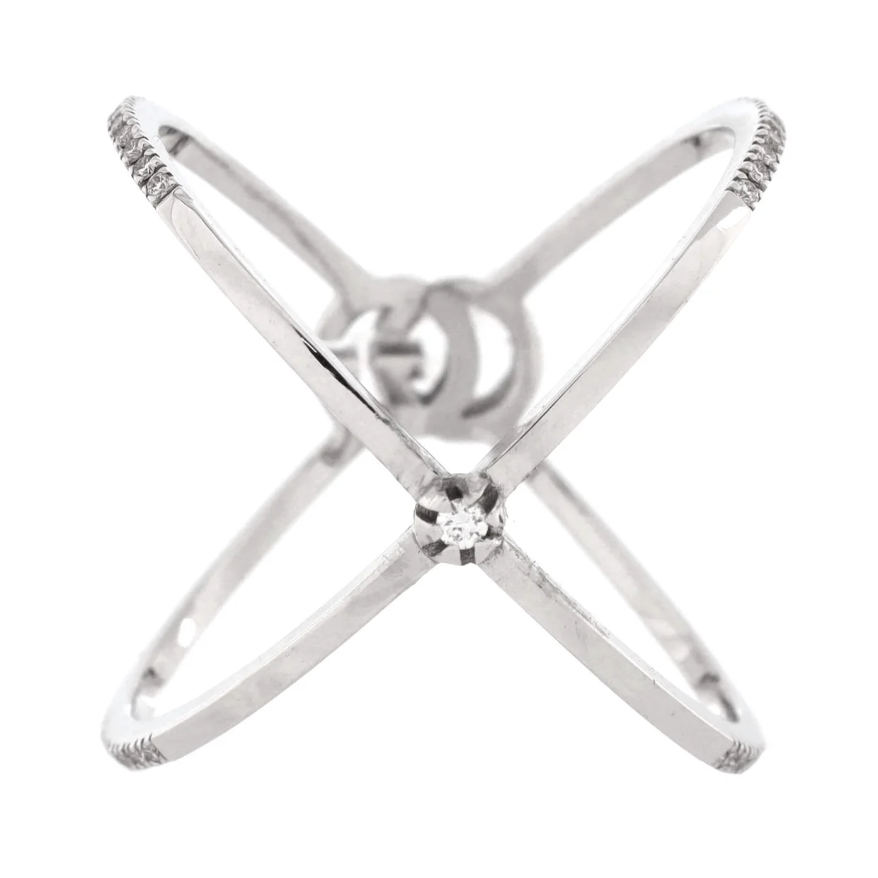 GG Running Cross Ring 18K White Gold and Pave Diamonds - Deep Luxury