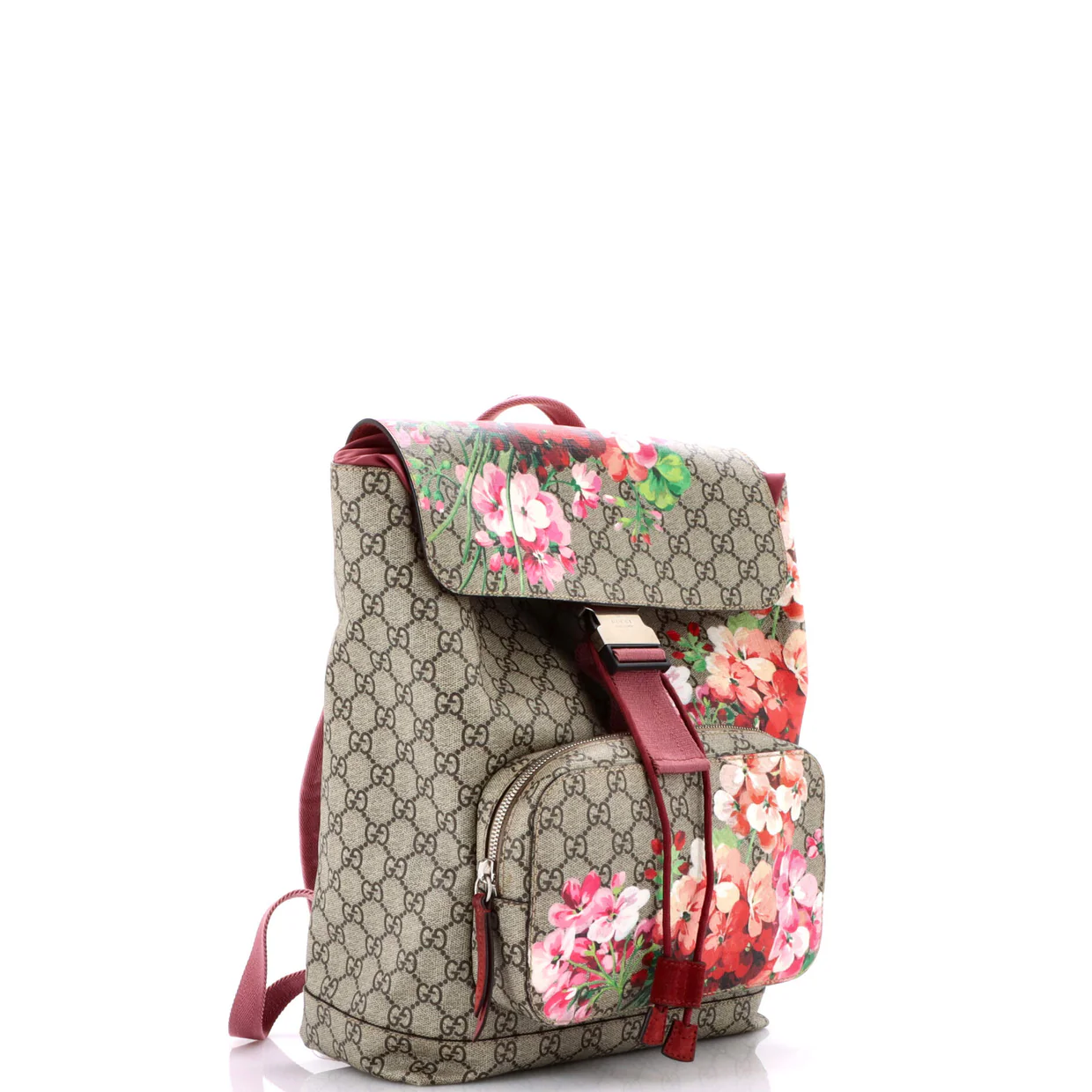 Buckle Backpack Blooms Print GG Coated Canvas Medium - Deep Luxury