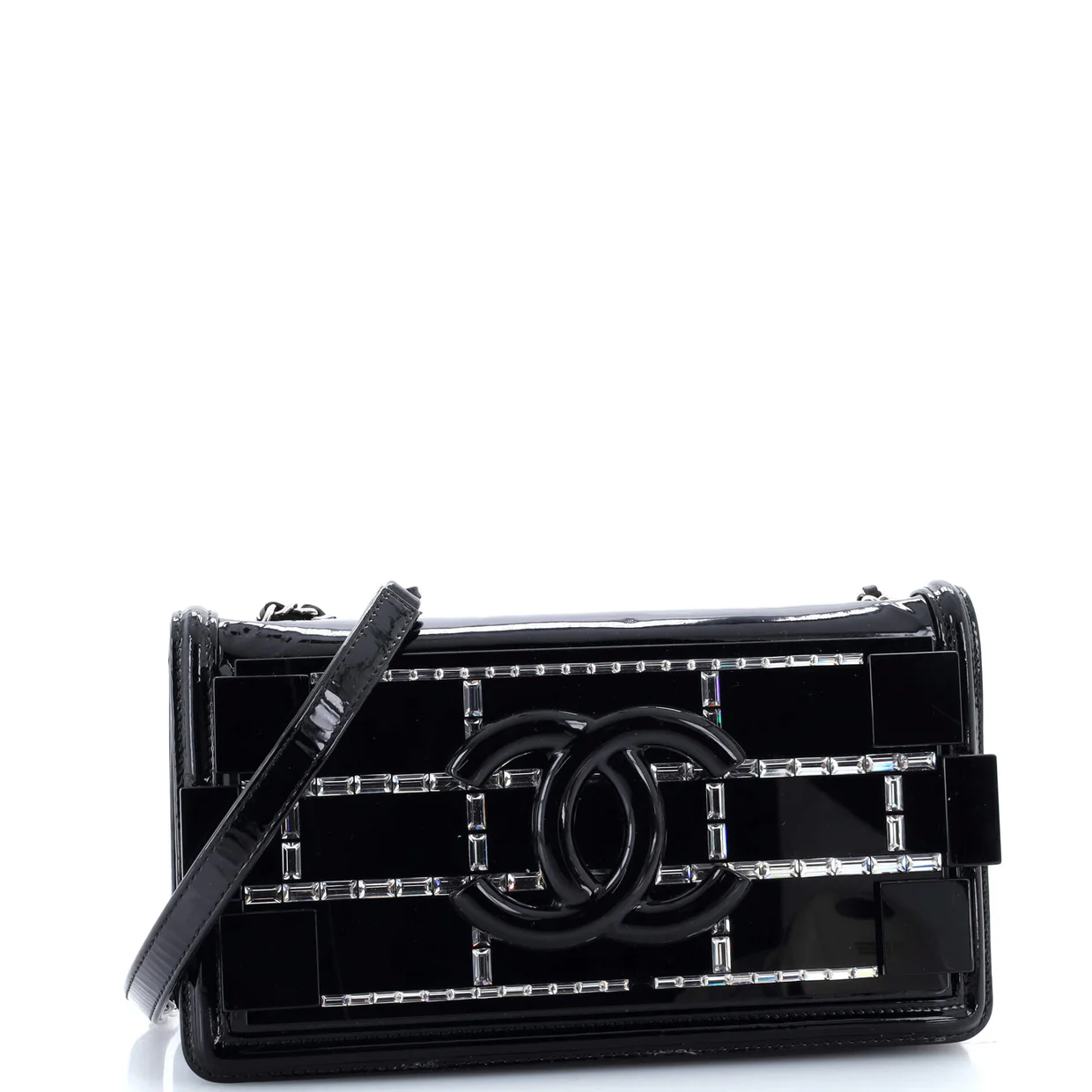 Boy Brick Flap Bag Patent with Crystal Inlaid Plexiglass Horizontal - Deep Luxury