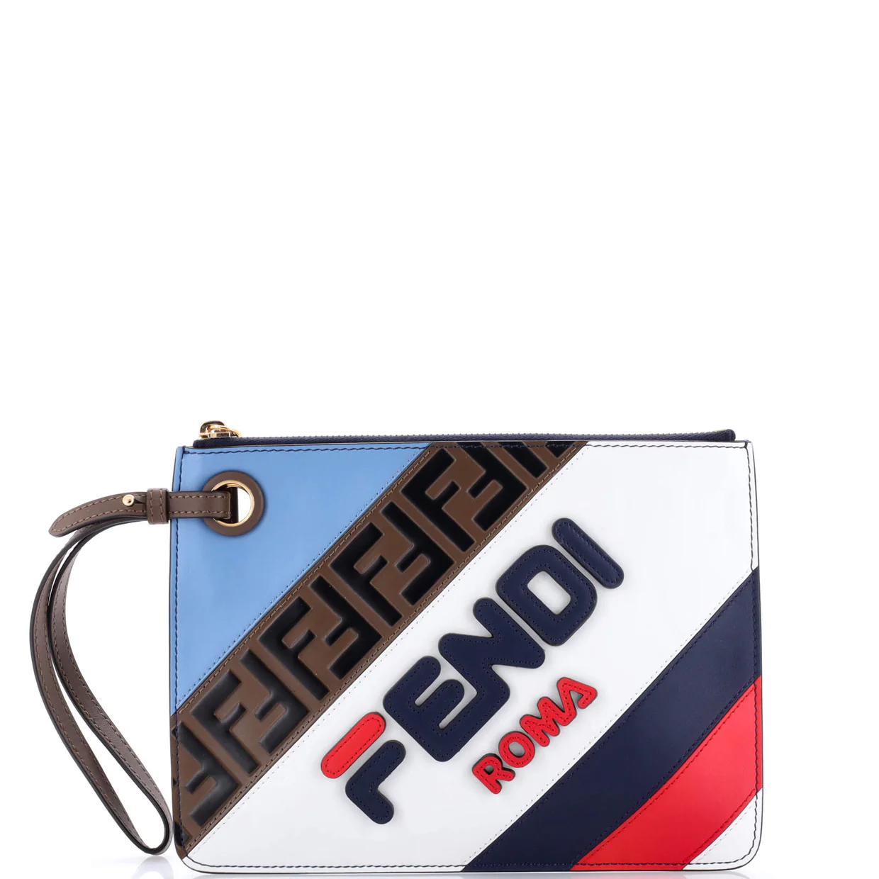 Mania Logo Zip Pouch Inlaid Leather Medium - Deep Luxury